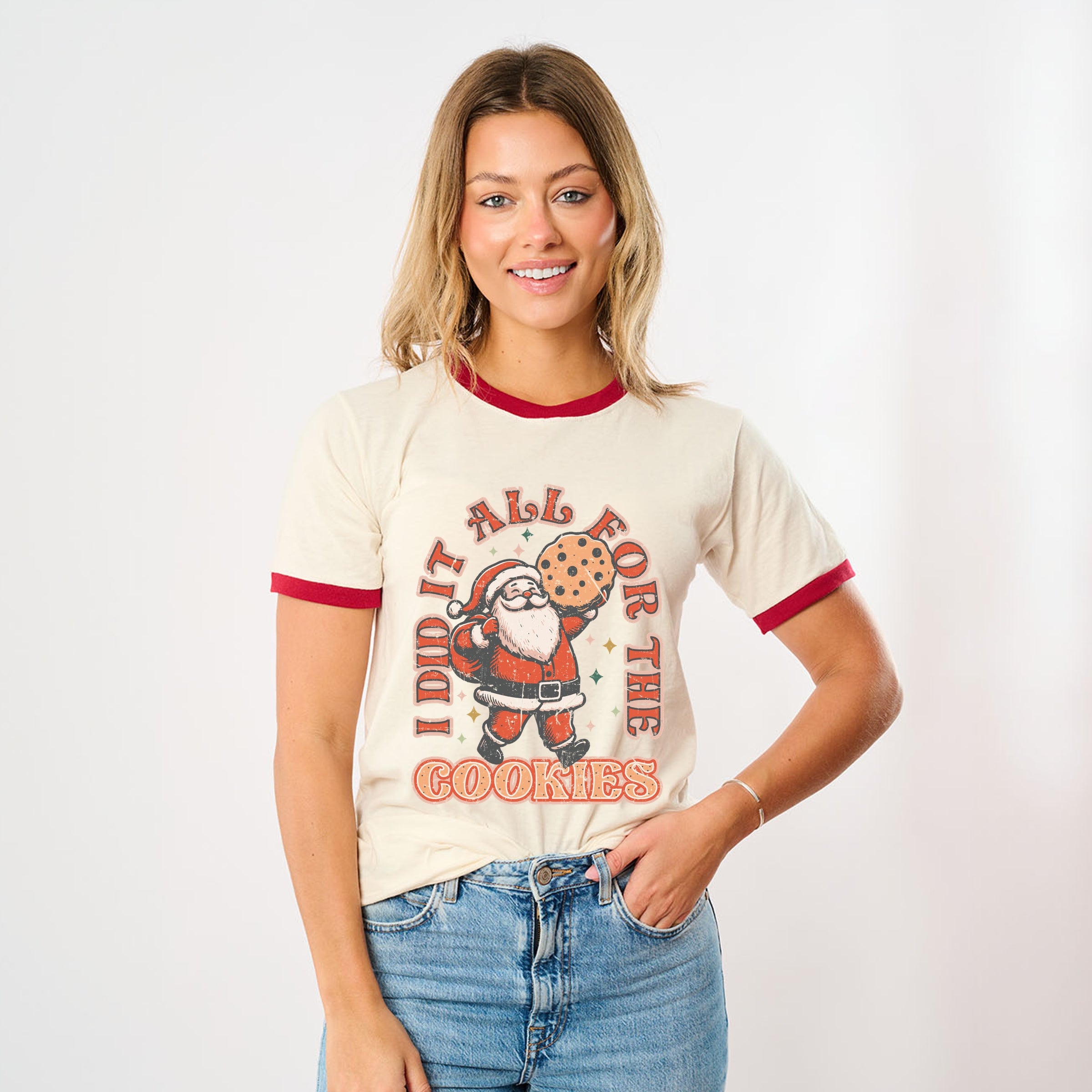 I Did It All For The Cookies Santa - Women's Ringer Graphic T-Shirt