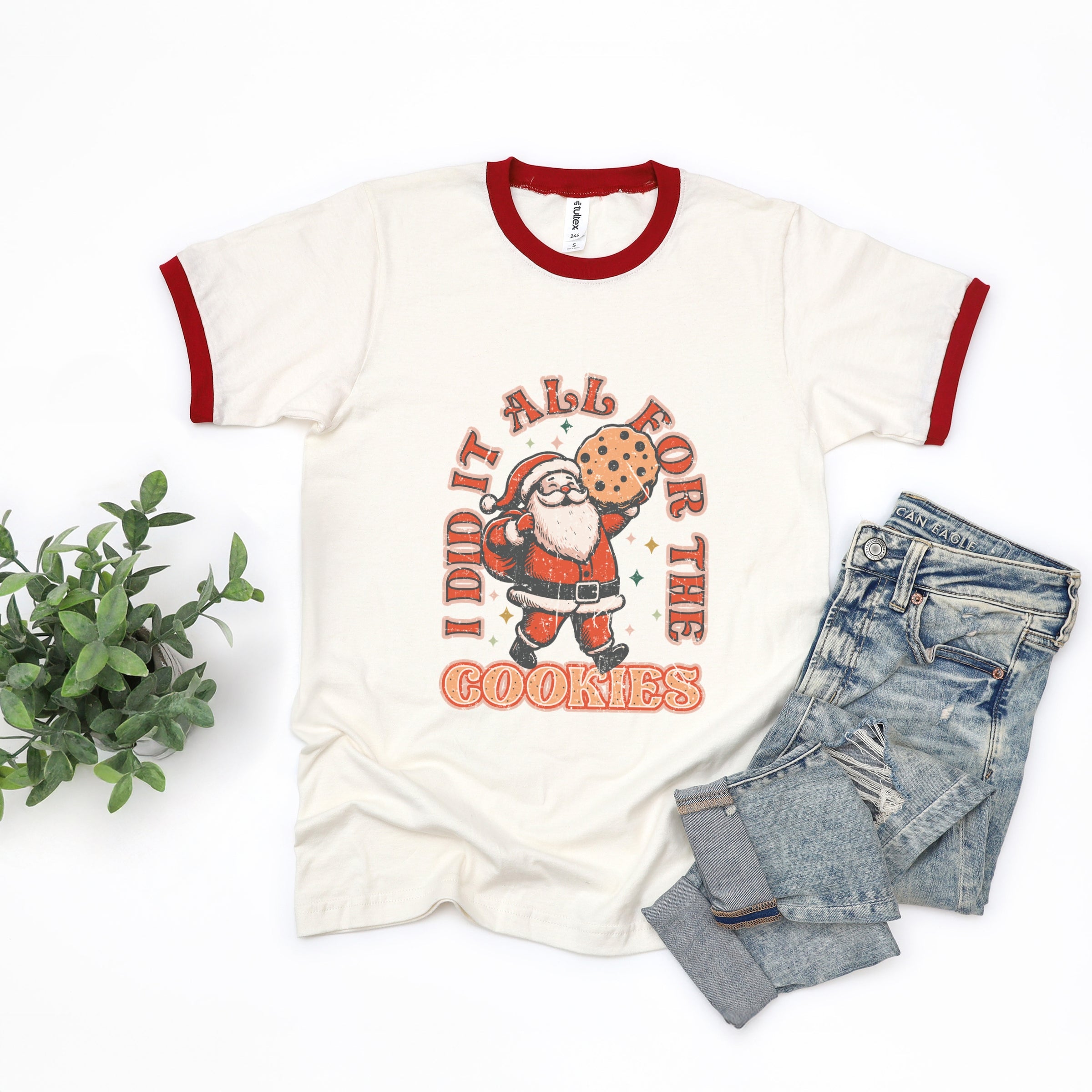 I Did It All For The Cookies Santa - Women's Ringer Graphic T-Shirt