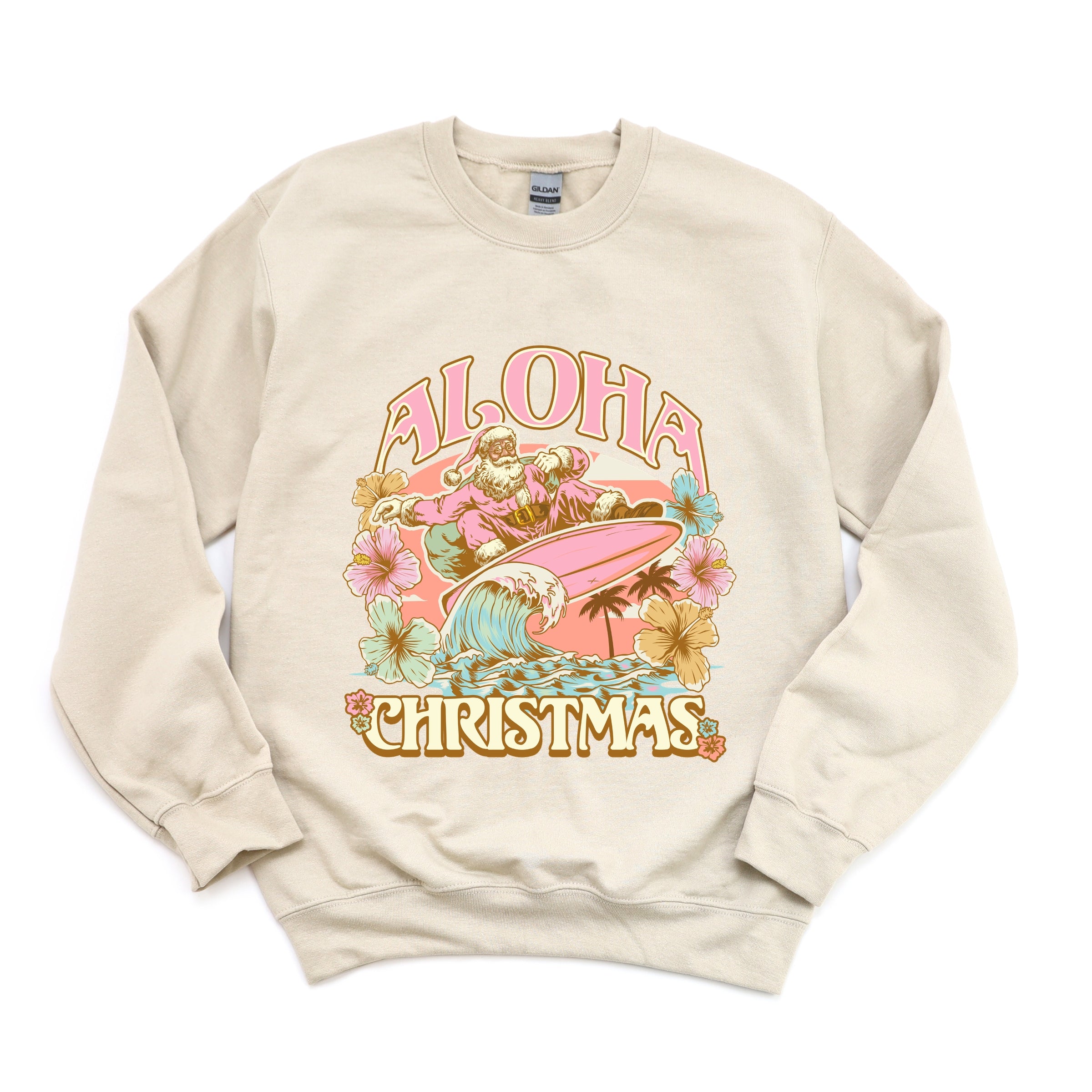 Aloha Christmas Surfing Santa - Women's Graphic Sweatshirt