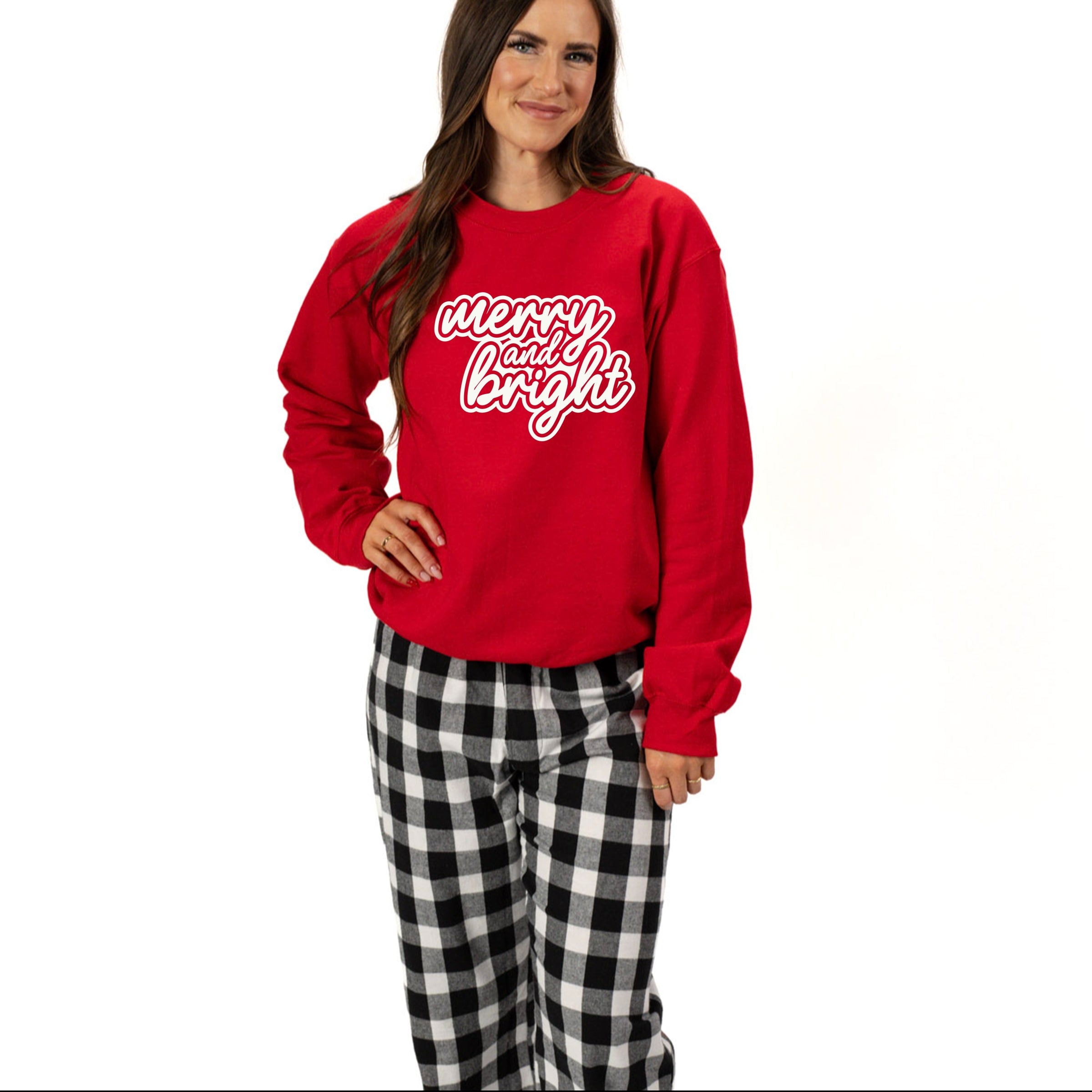 26522WPU_F-PPSET_SWT Black and White Plaid Red Top