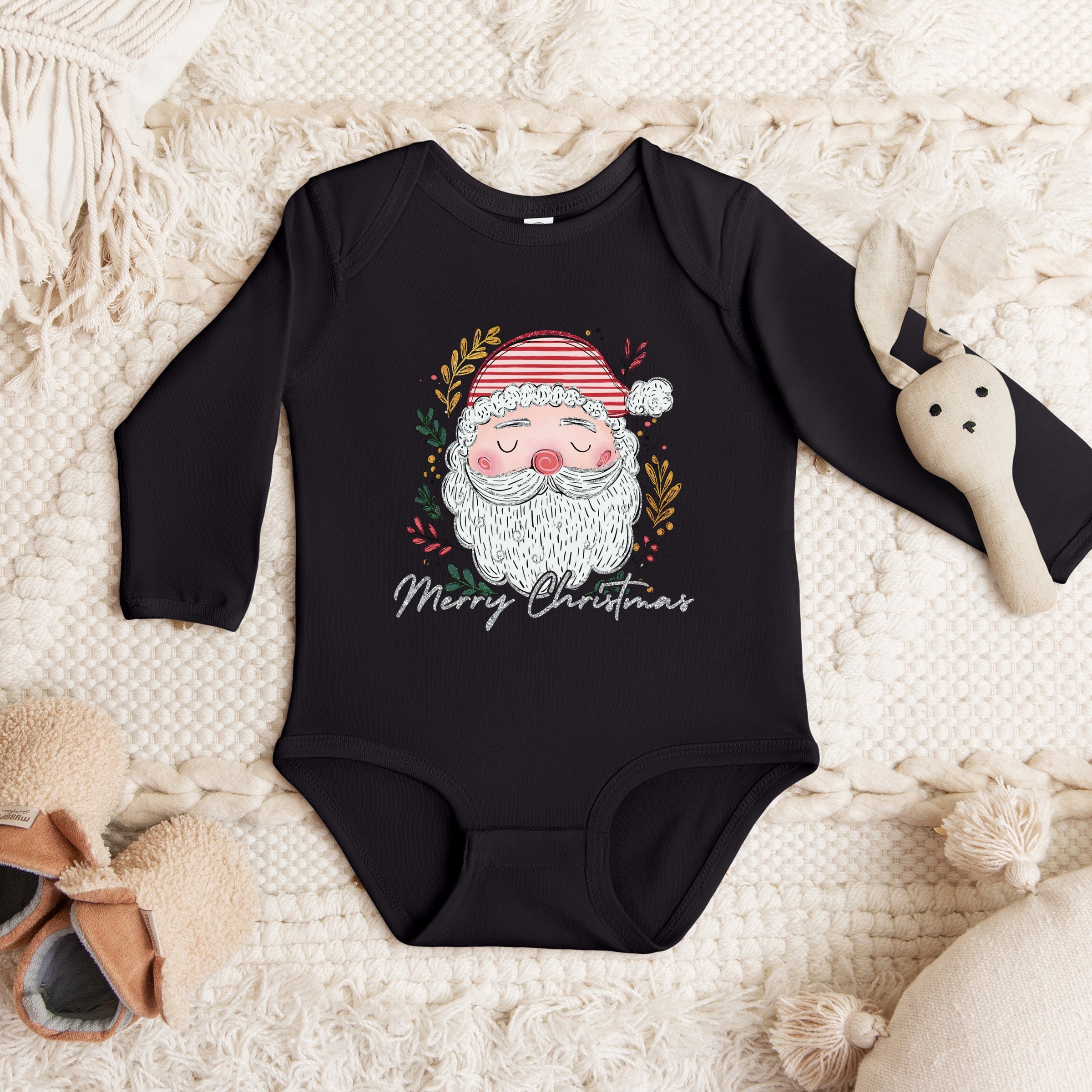 Merry Christmas Santa Stripes - Baby Long Sleeve Bodysuit