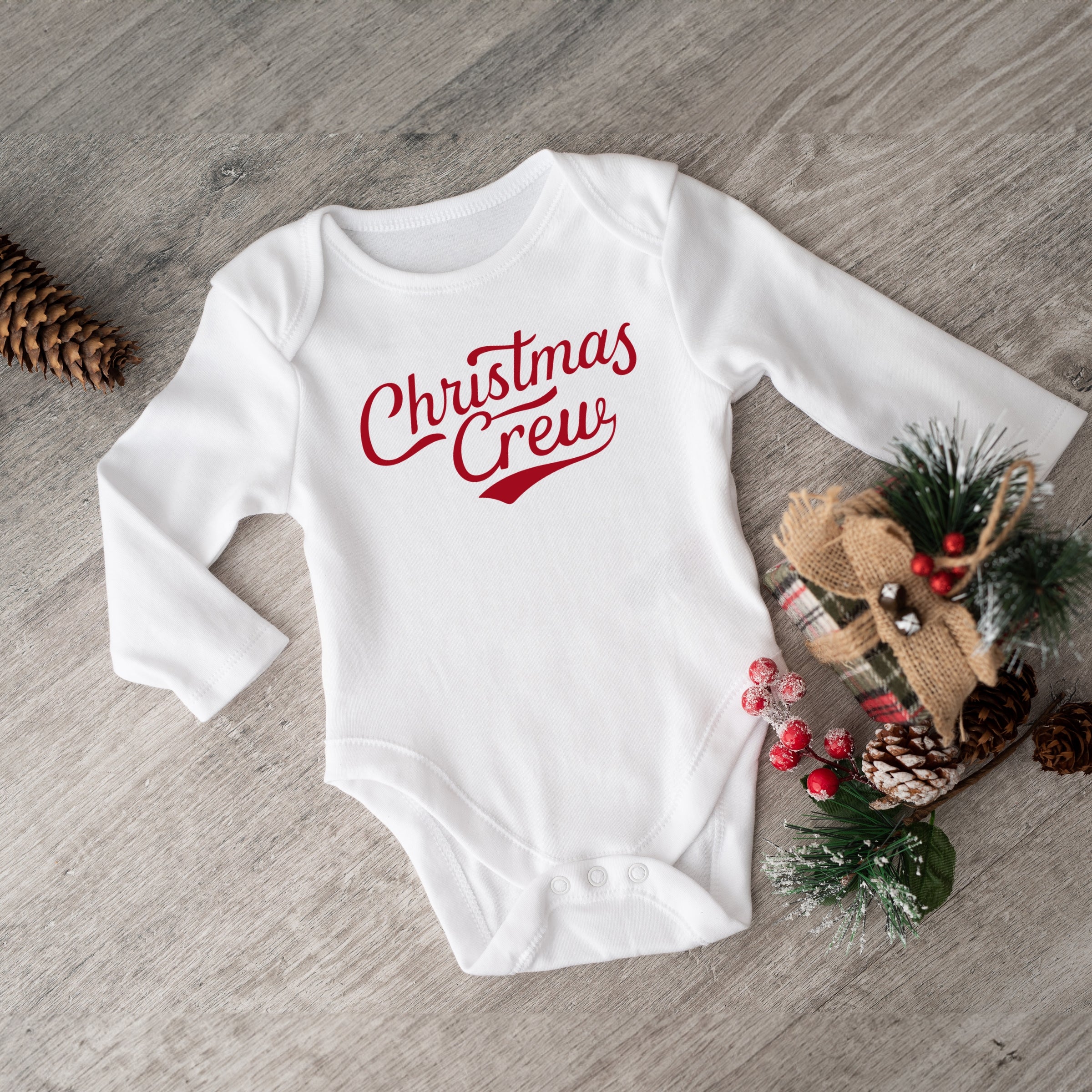 Christmas Crew Cursive - Baby Long Sleeve Bodysuit