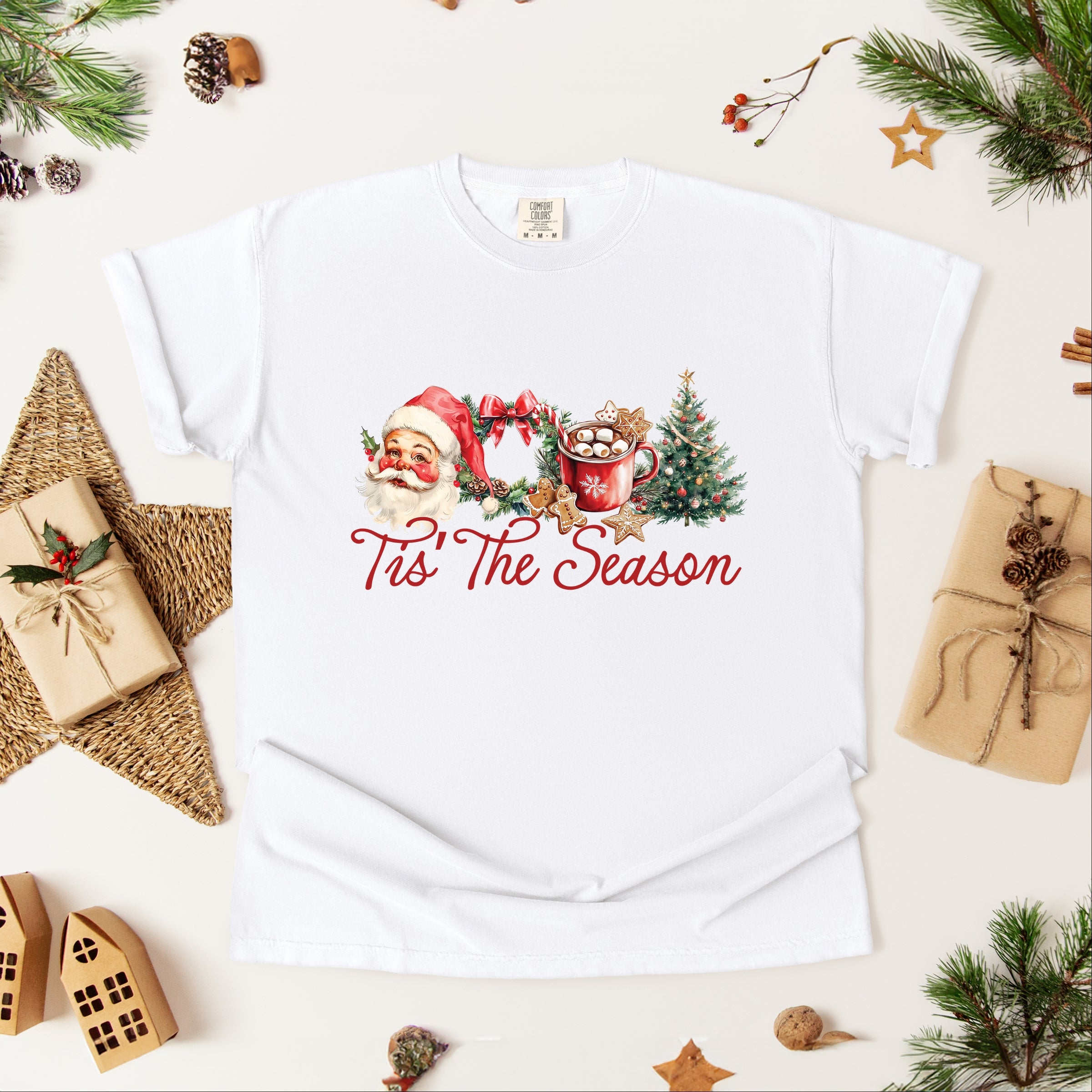Tis' The Season Watercolor - Women's Garment Dyed Graphic T-Shirt