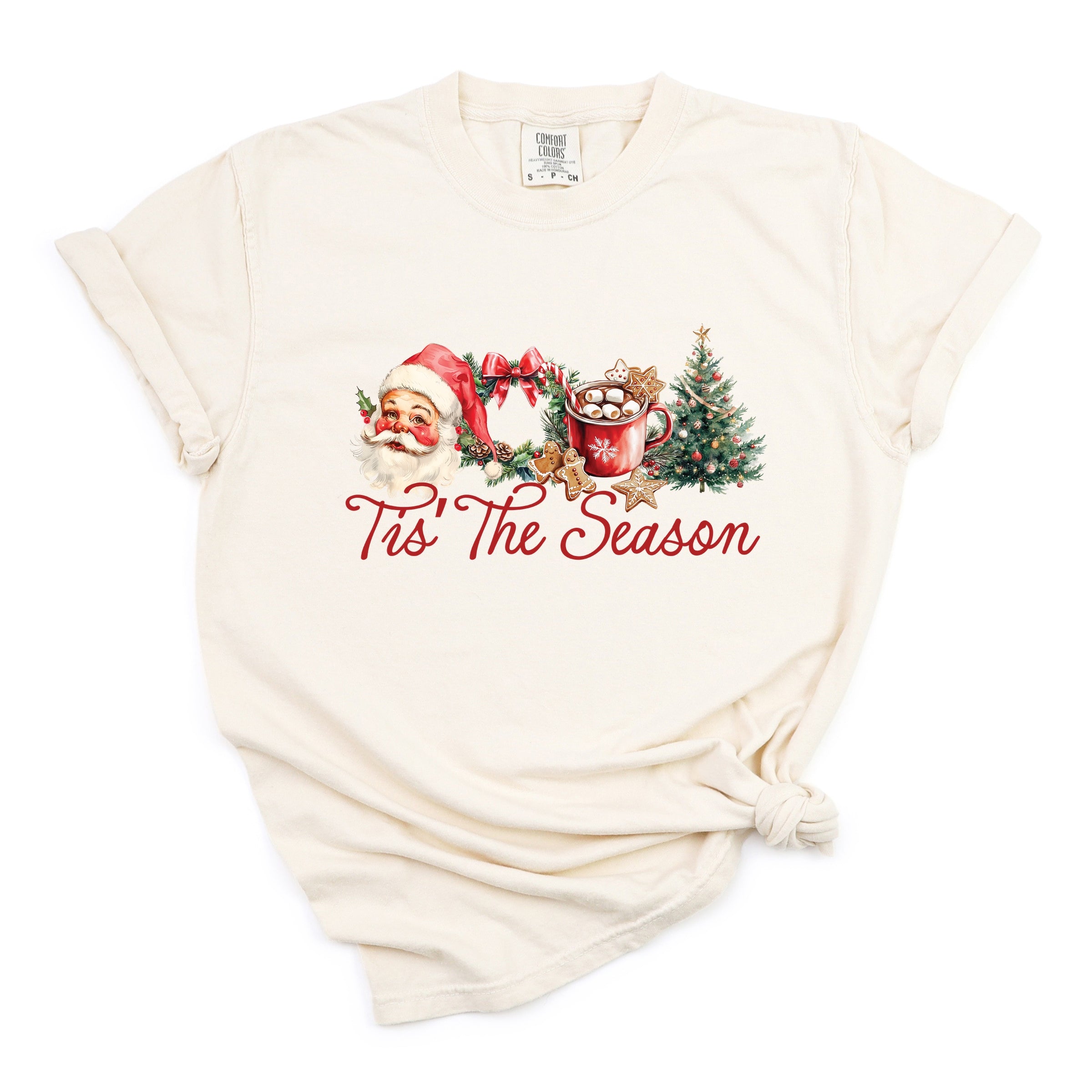 Tis' The Season Watercolor - Women's Garment Dyed Graphic T-Shirt
