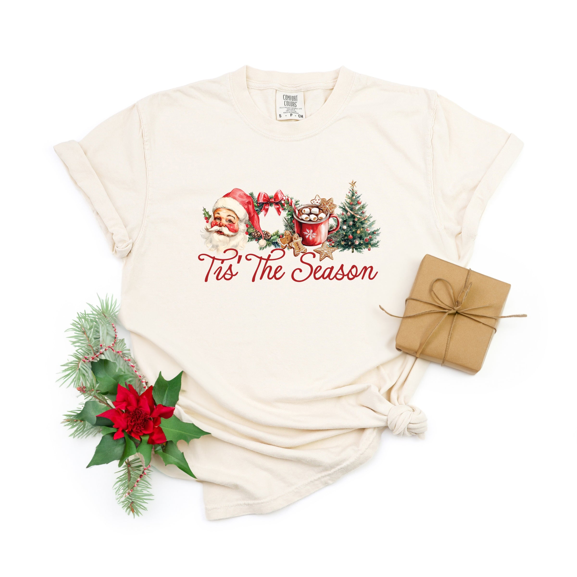 Tis' The Season Watercolor - Women's Garment Dyed Graphic T-Shirt