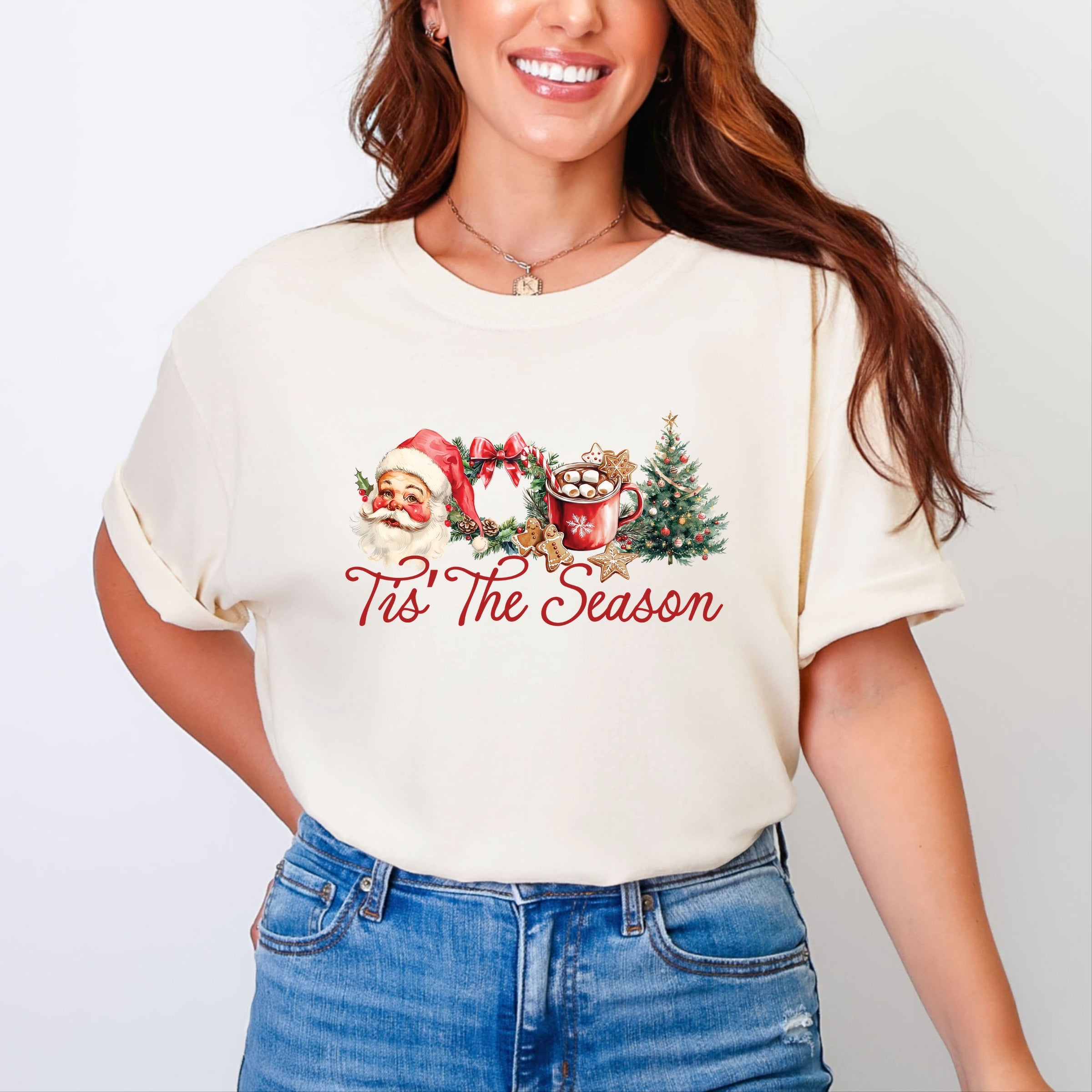 Tis' The Season Watercolor - Women's Garment Dyed Graphic T-Shirt