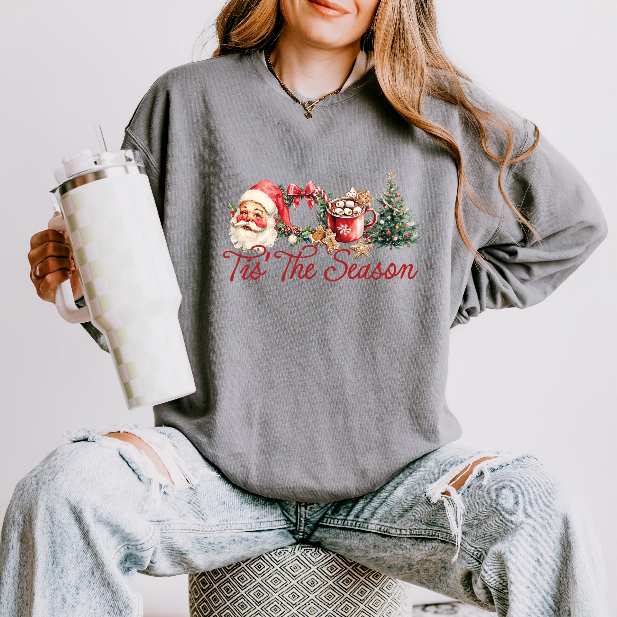 Tis' The Season Watercolor - Women's Lightweight Garment Dyed Sweatshirt