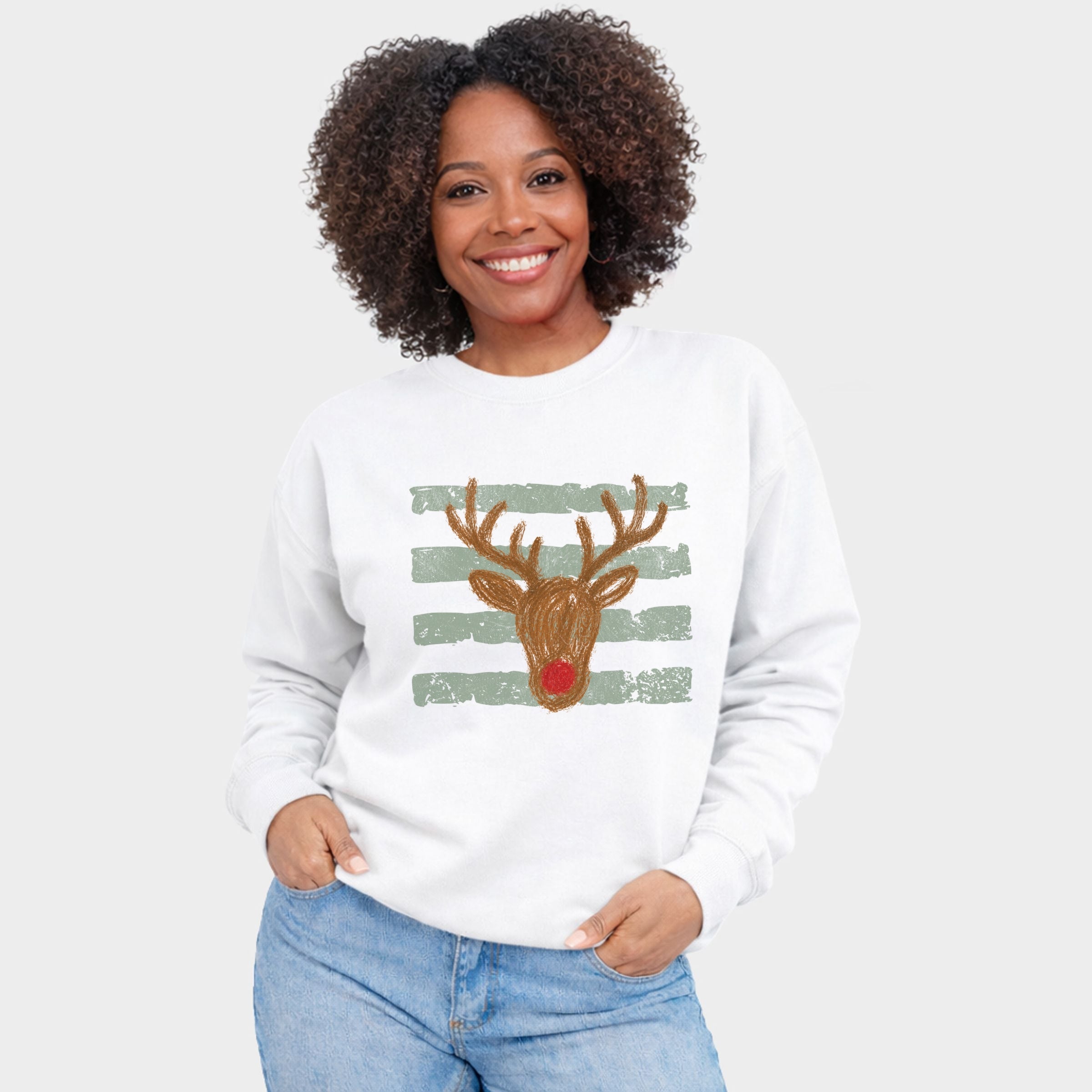 Red Nose Deer Stripes - Women's Graphic Sweatshirt