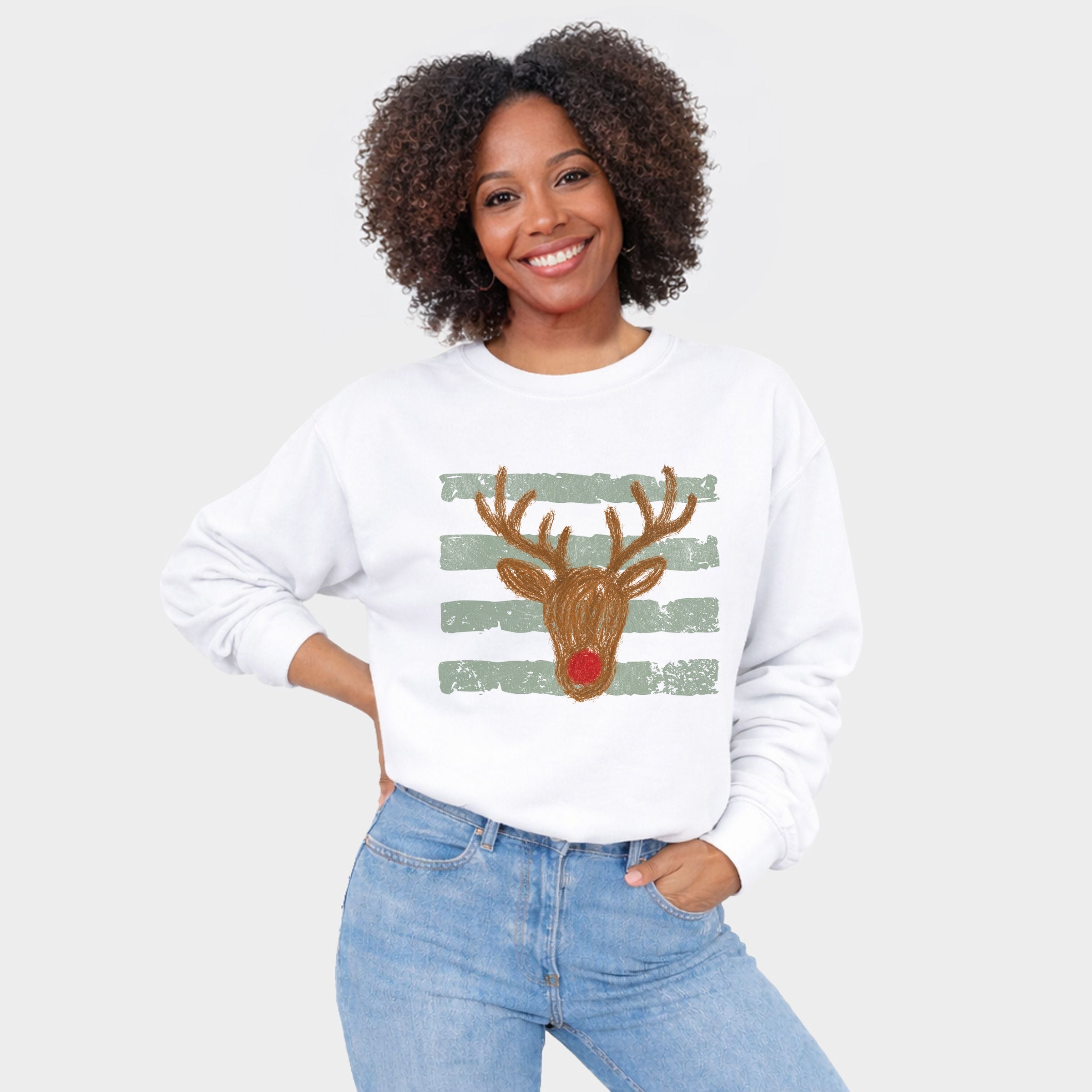 Red Nose Deer Stripes - Women's Graphic Sweatshirt
