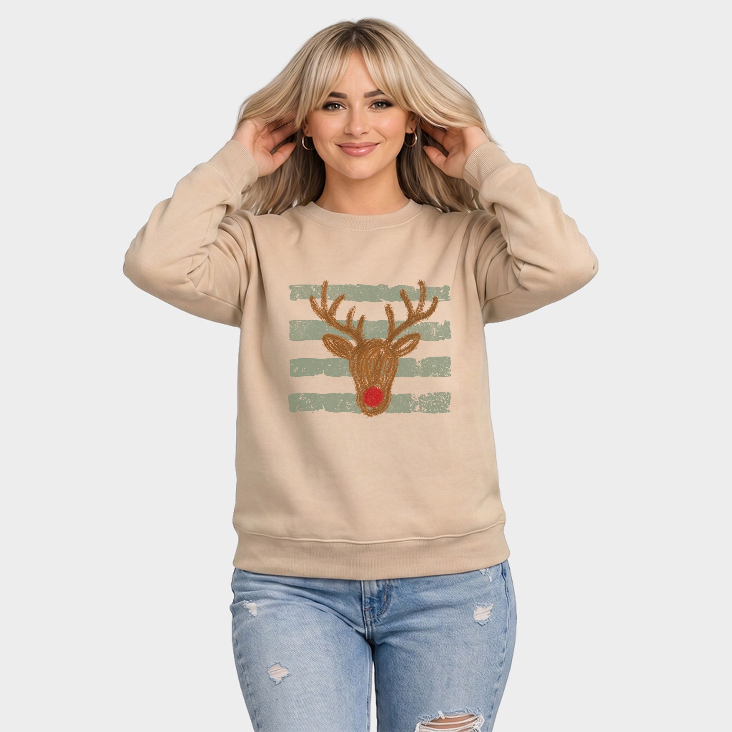 Red Nose Deer Stripes - Women's Graphic Sweatshirt