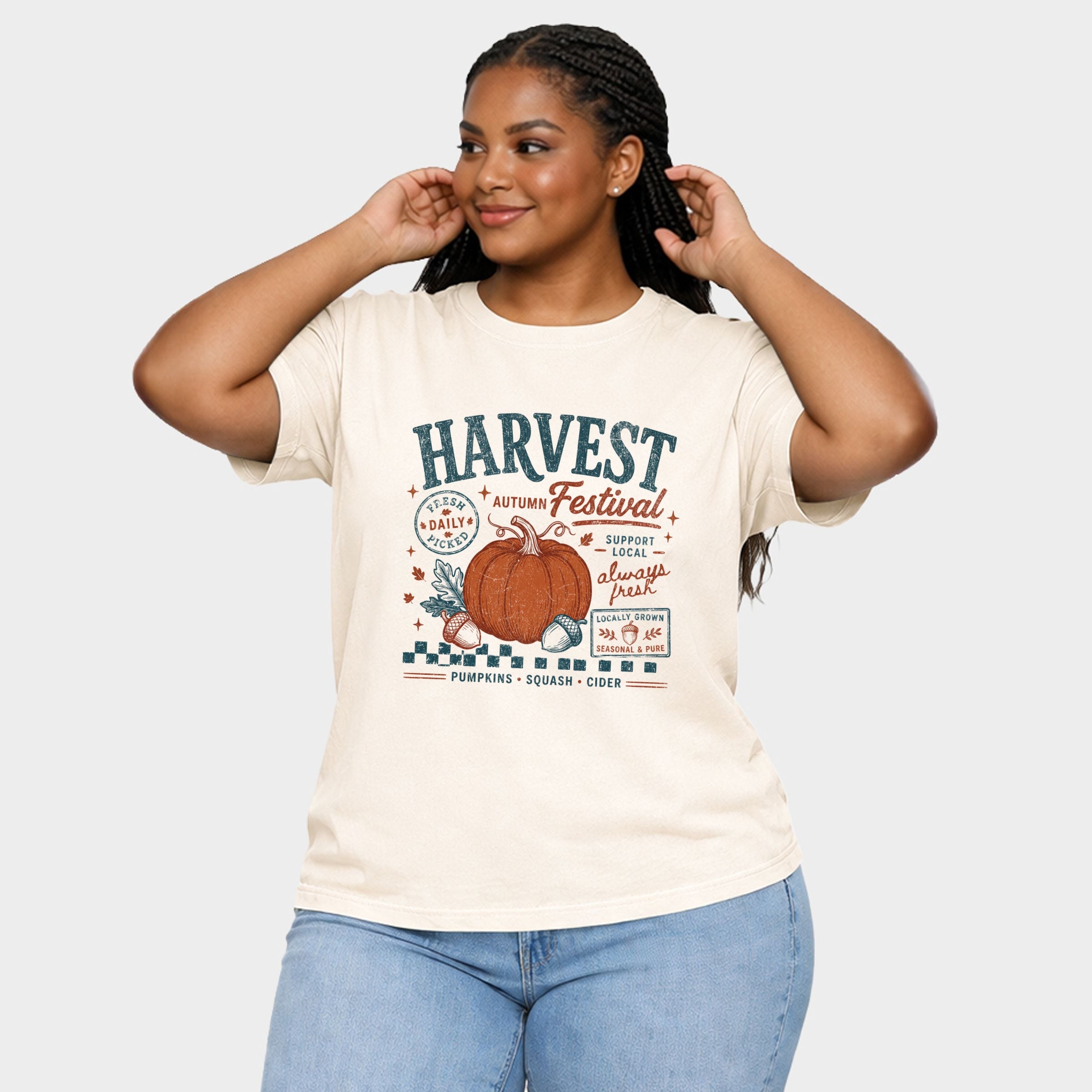 Autumn Harvest Festival - Women's Plus Sized Garment Dyed Graphic T-Shirt