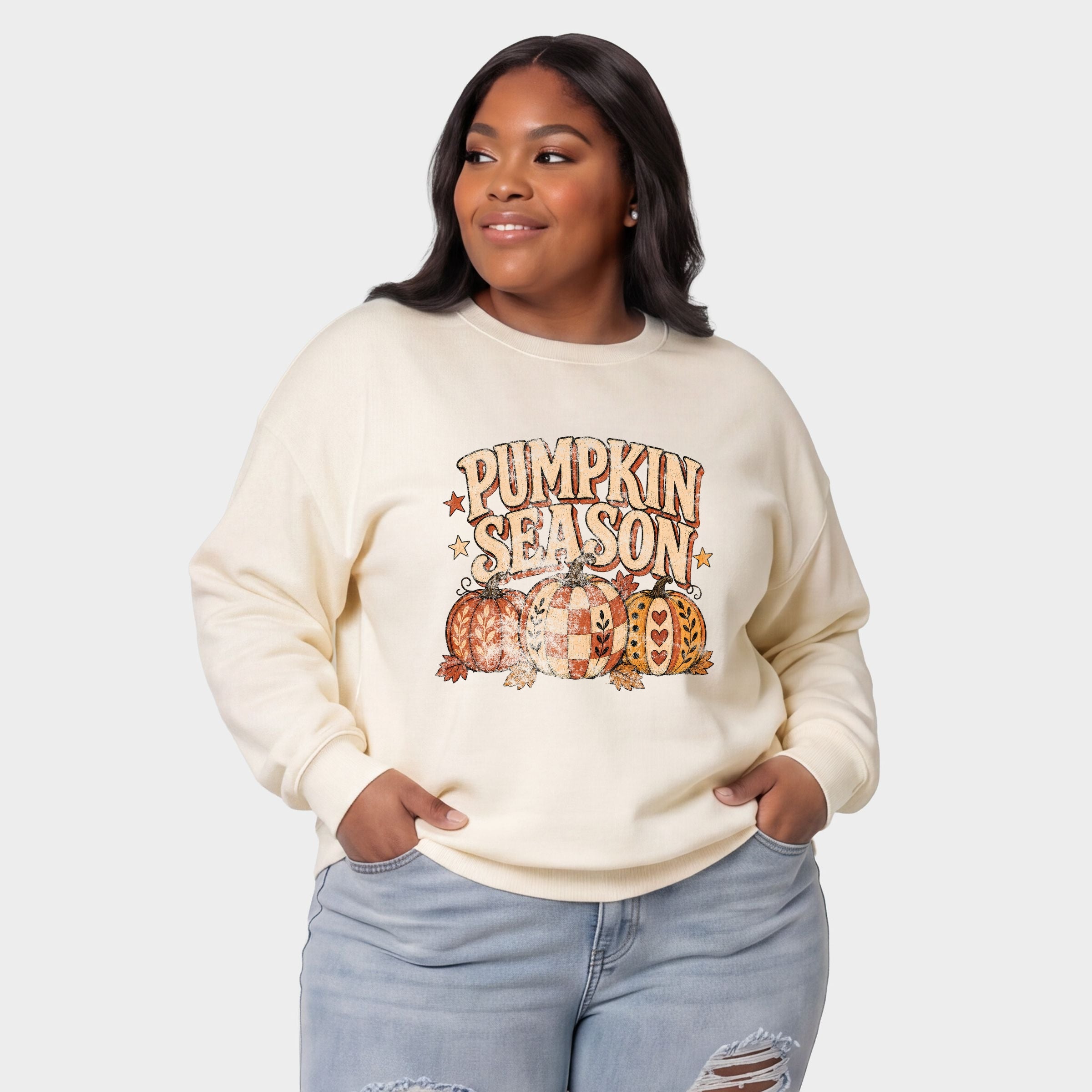Pumpkin Season Pattern Stars - Women's Plus Sized Graphic Sweatshirt