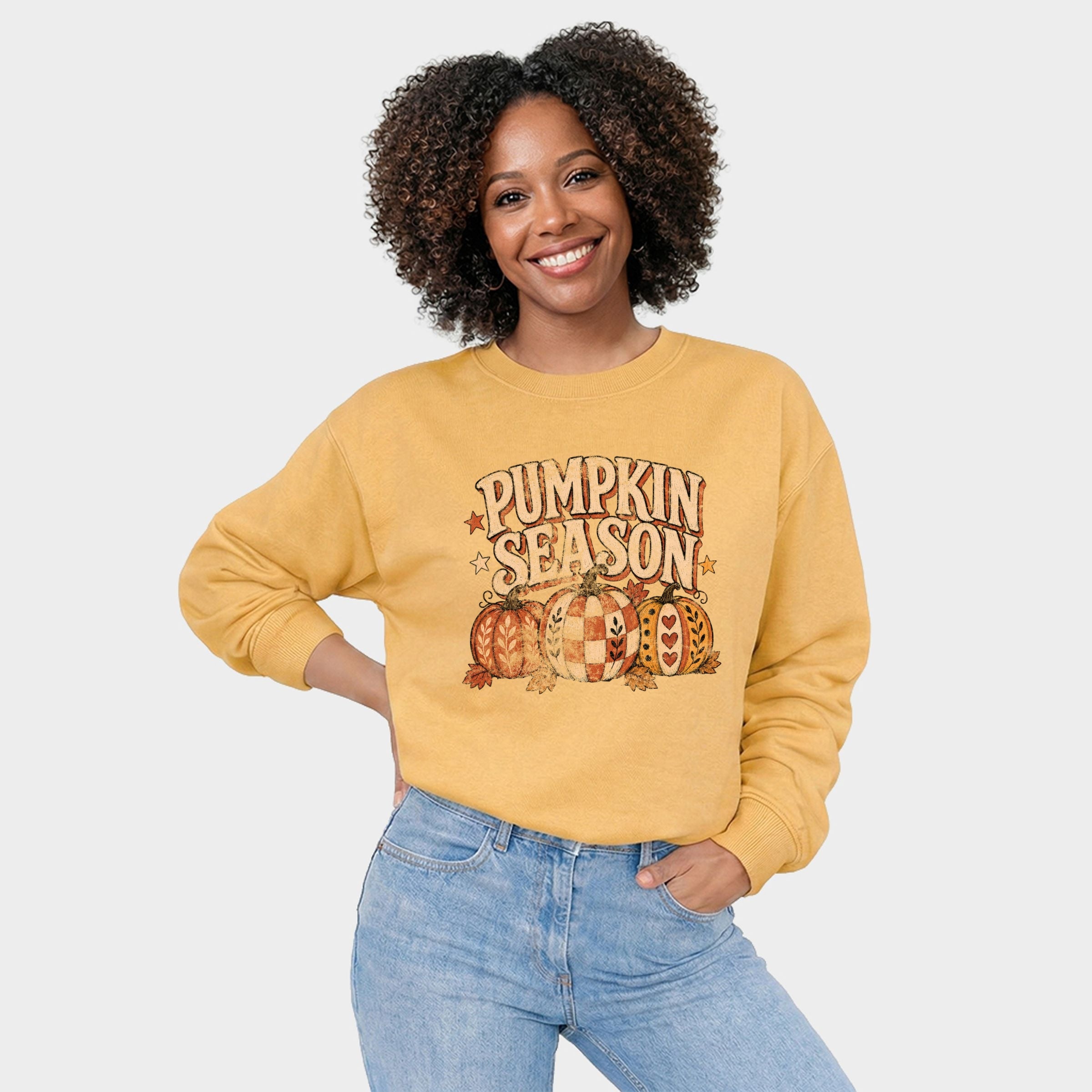 Pumpkin Season Pattern Stars - Women's Graphic Sweatshirt