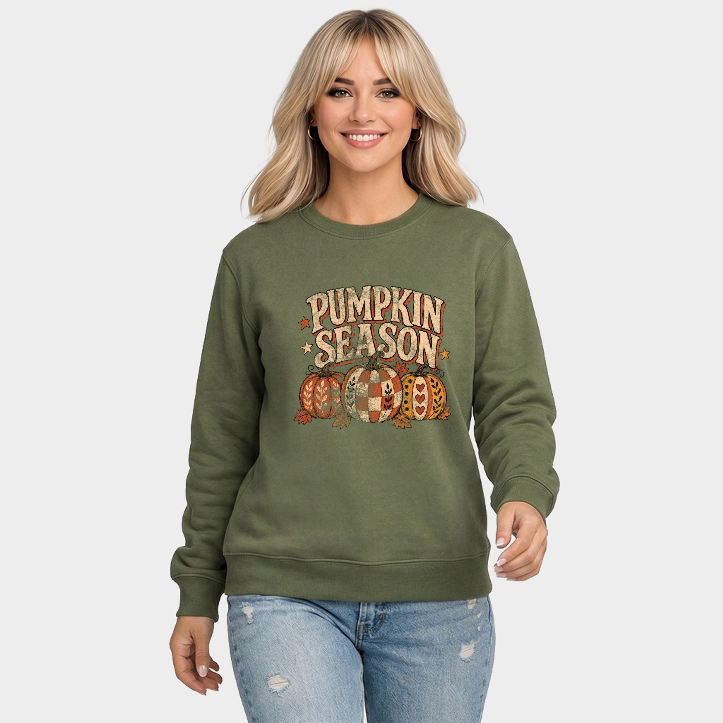 Pumpkin Season Pattern Stars - Women's Graphic Sweatshirt