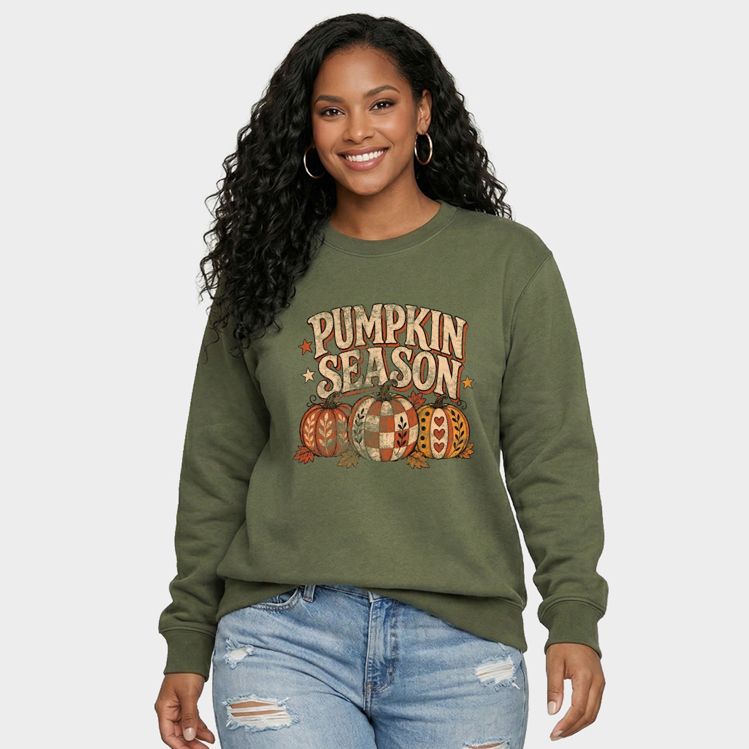Pumpkin Season Pattern Stars - Women's Graphic Sweatshirt