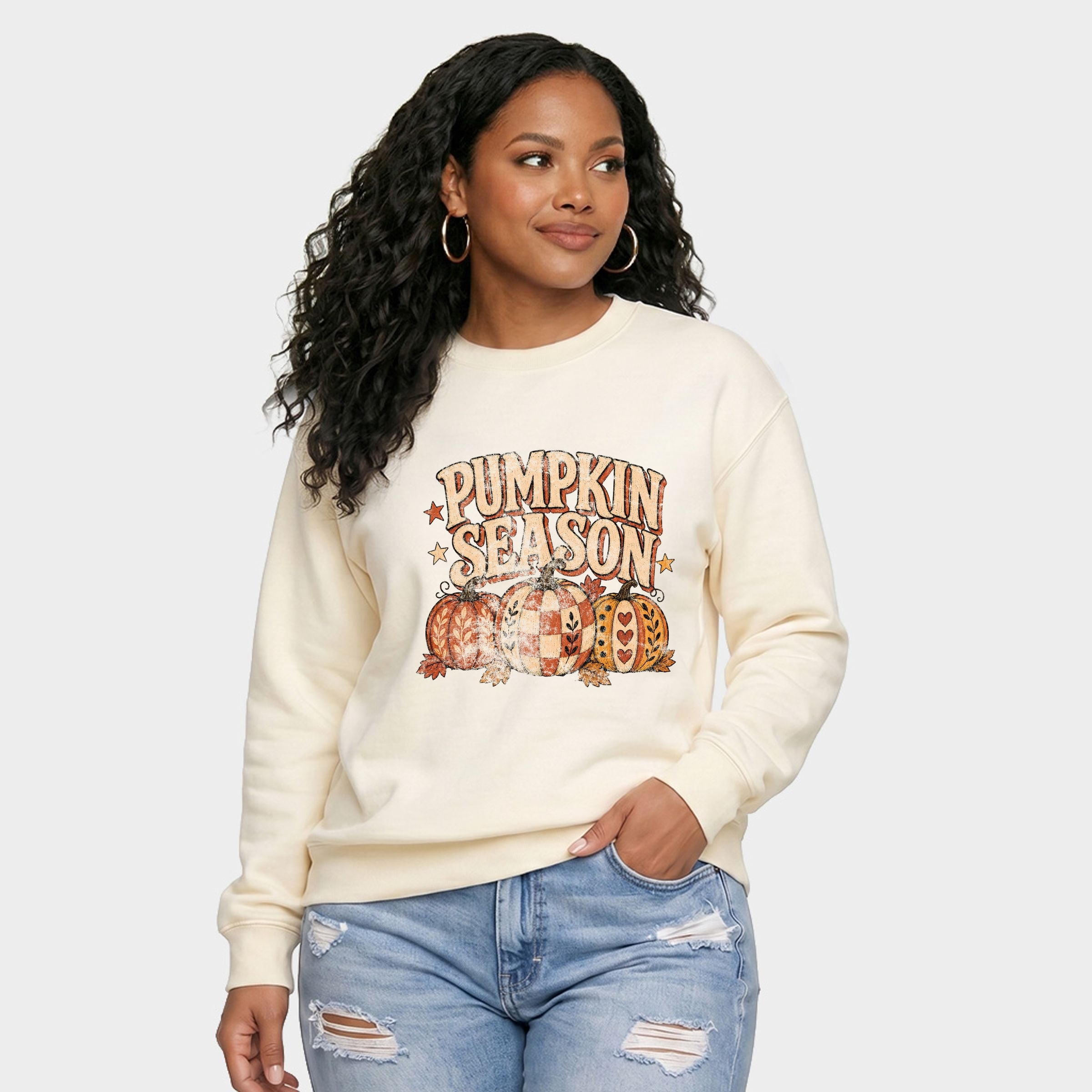 Pumpkin Season Pattern Stars - Women's Graphic Sweatshirt