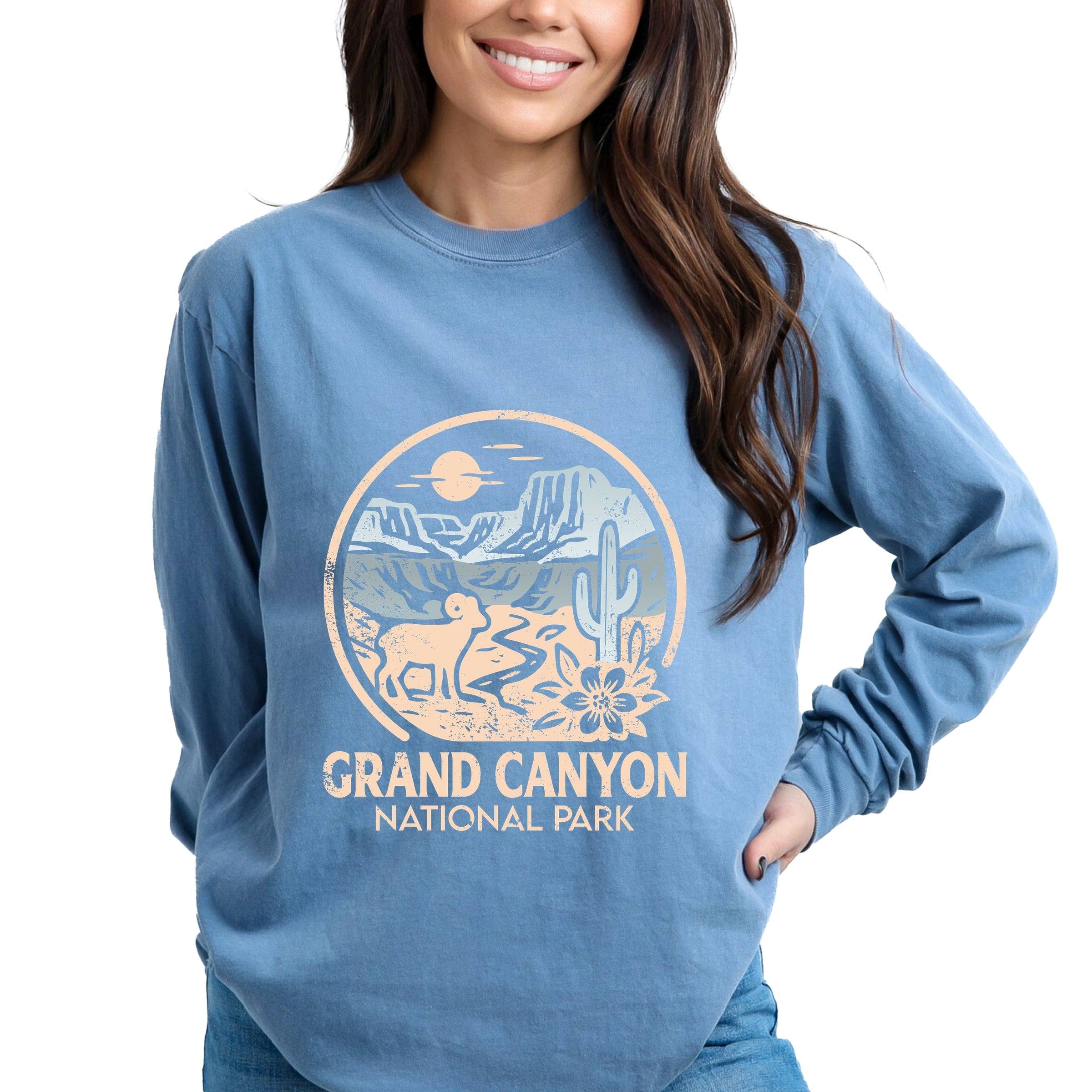 Grand Canyon National Park Two-Toned Circle - Women's Garment Dyed Long Sleeve Graphic T-Shirt