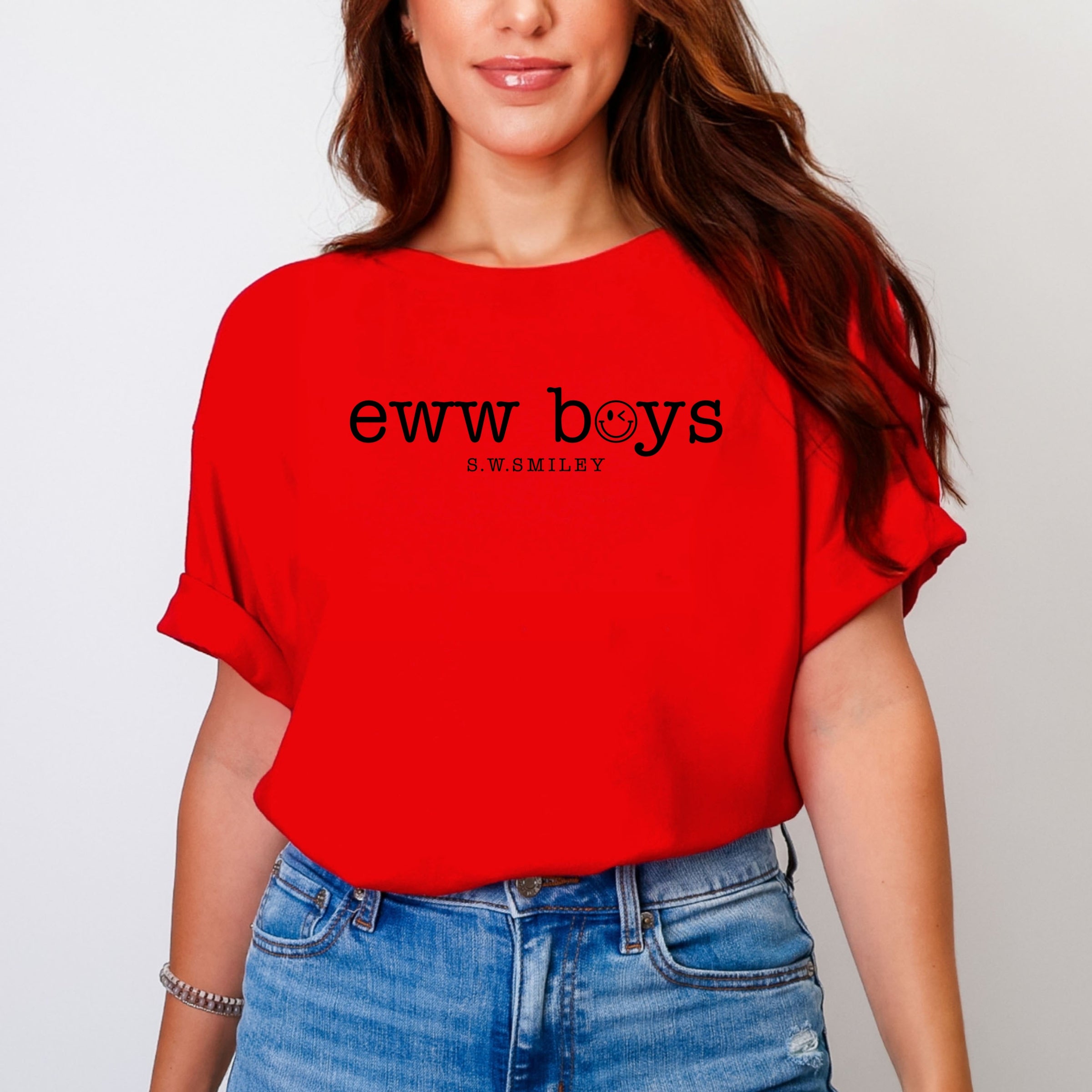 S.W.Smiley Eww Boys Typewriter - Women's Garment Dyed Graphic T-Shirt