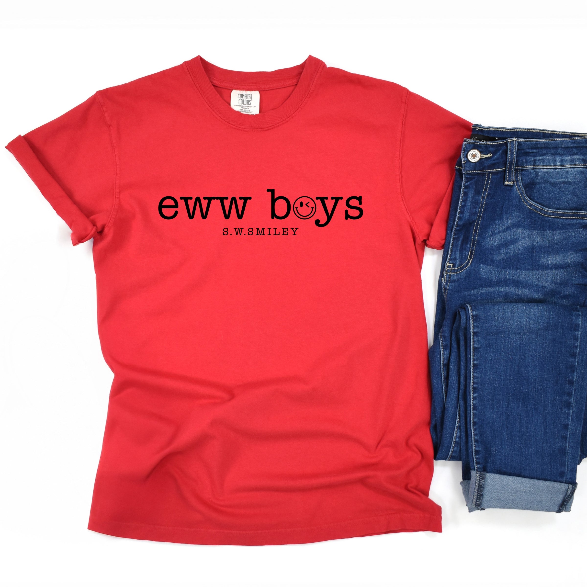 S.W.Smiley Eww Boys Typewriter - Women's Garment Dyed Graphic T-Shirt