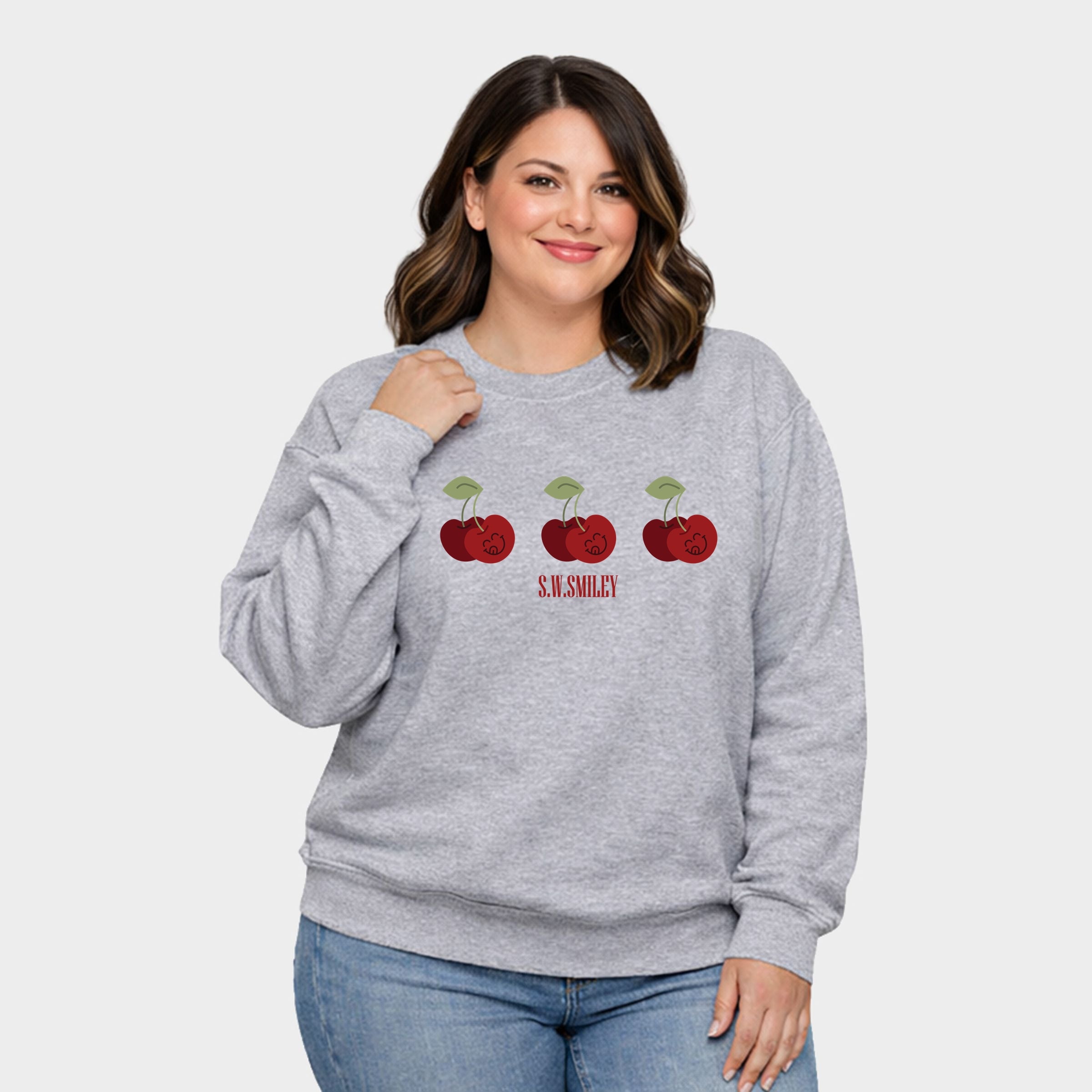 S.W.Smiley Cherry Face Row - Women's Plus Sized Graphic Sweatshirt