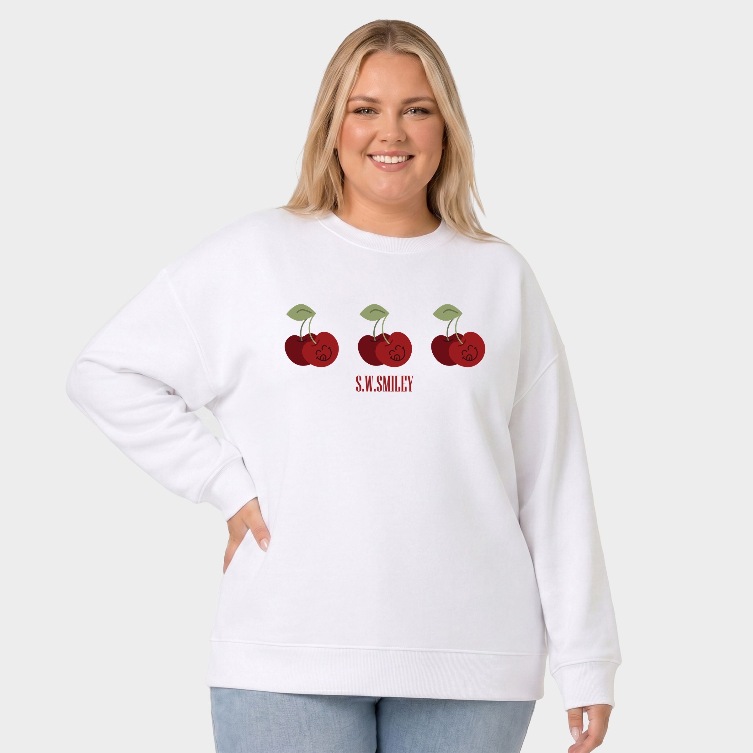 S.W.Smiley Cherry Face Row - Women's Plus Sized Graphic Sweatshirt