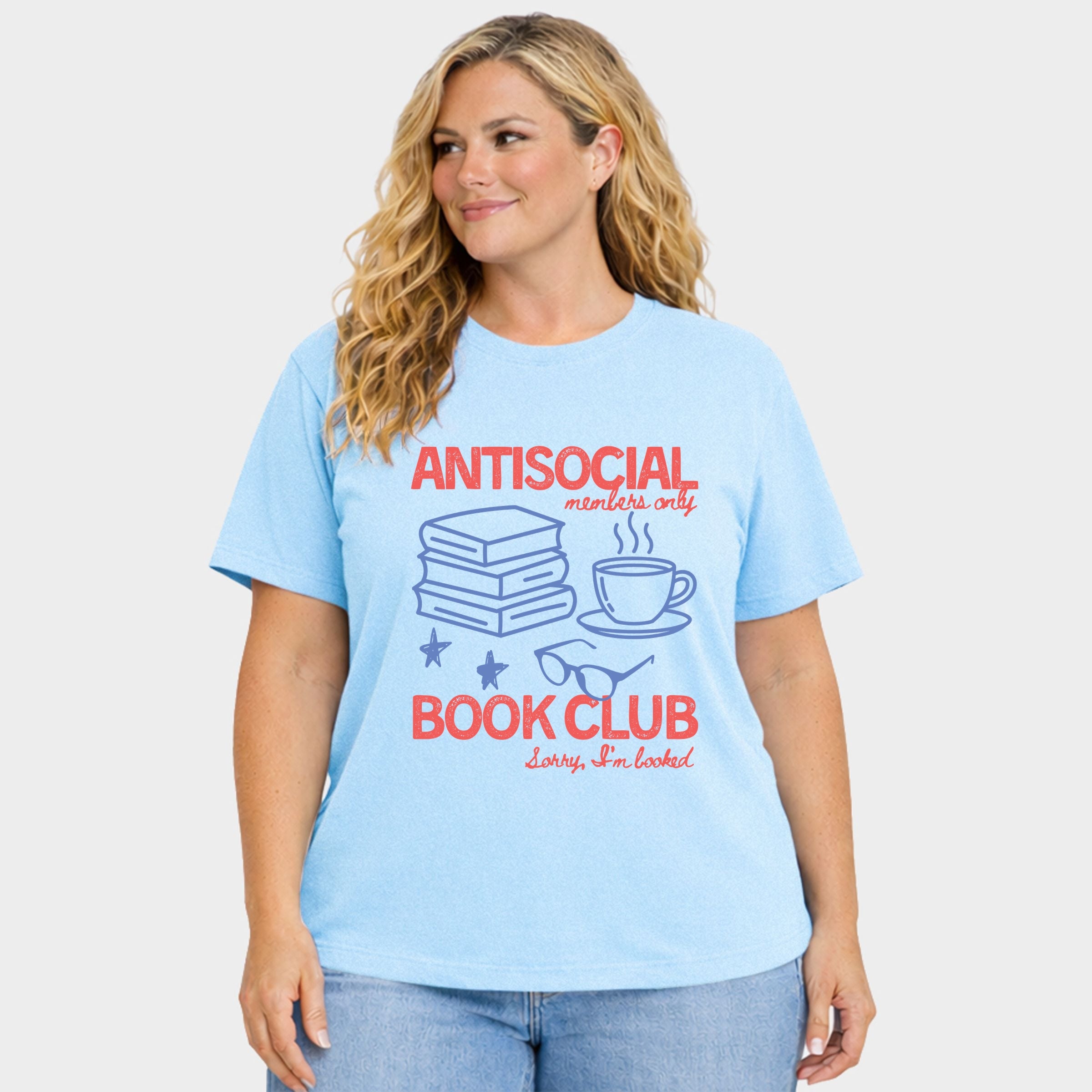 Antisocial Book Club Outline - Women's Plus Sized Garment Dyed Graphic T-Shirt