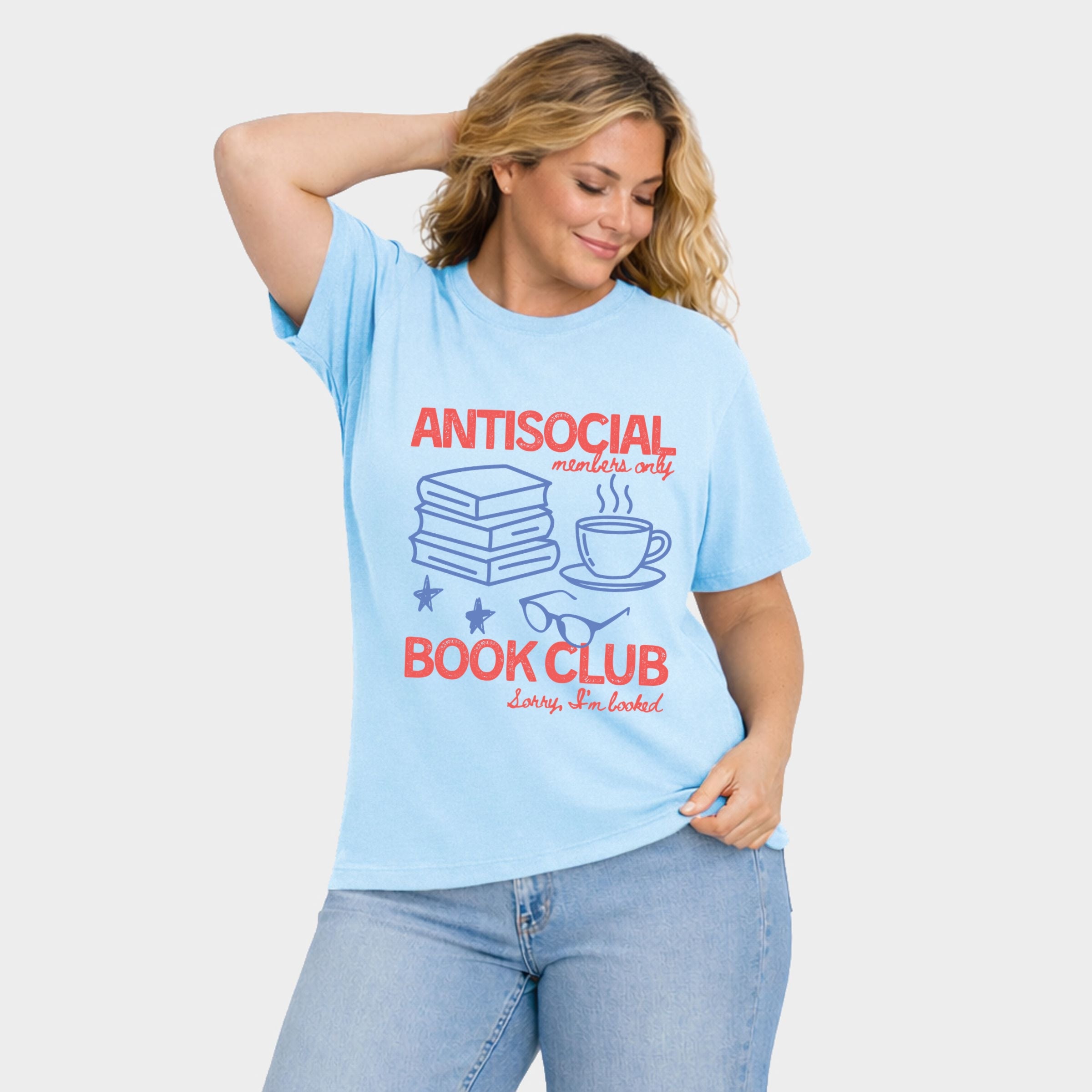 Antisocial Book Club Outline - Women's Plus Sized Garment Dyed Graphic T-Shirt