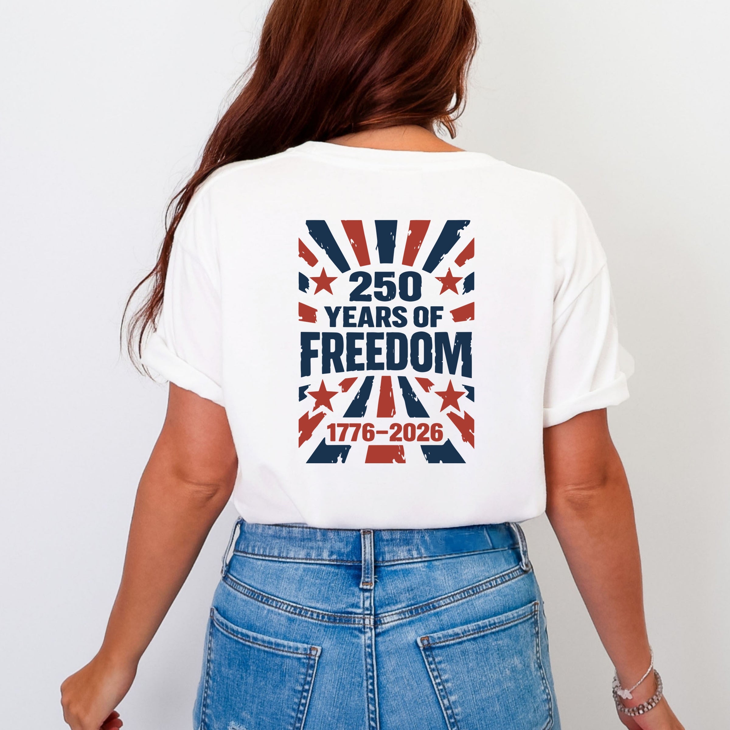 250 Years of Freedom Burst Front and Back - Women's Garment Dyed Graphic T-Shirt
