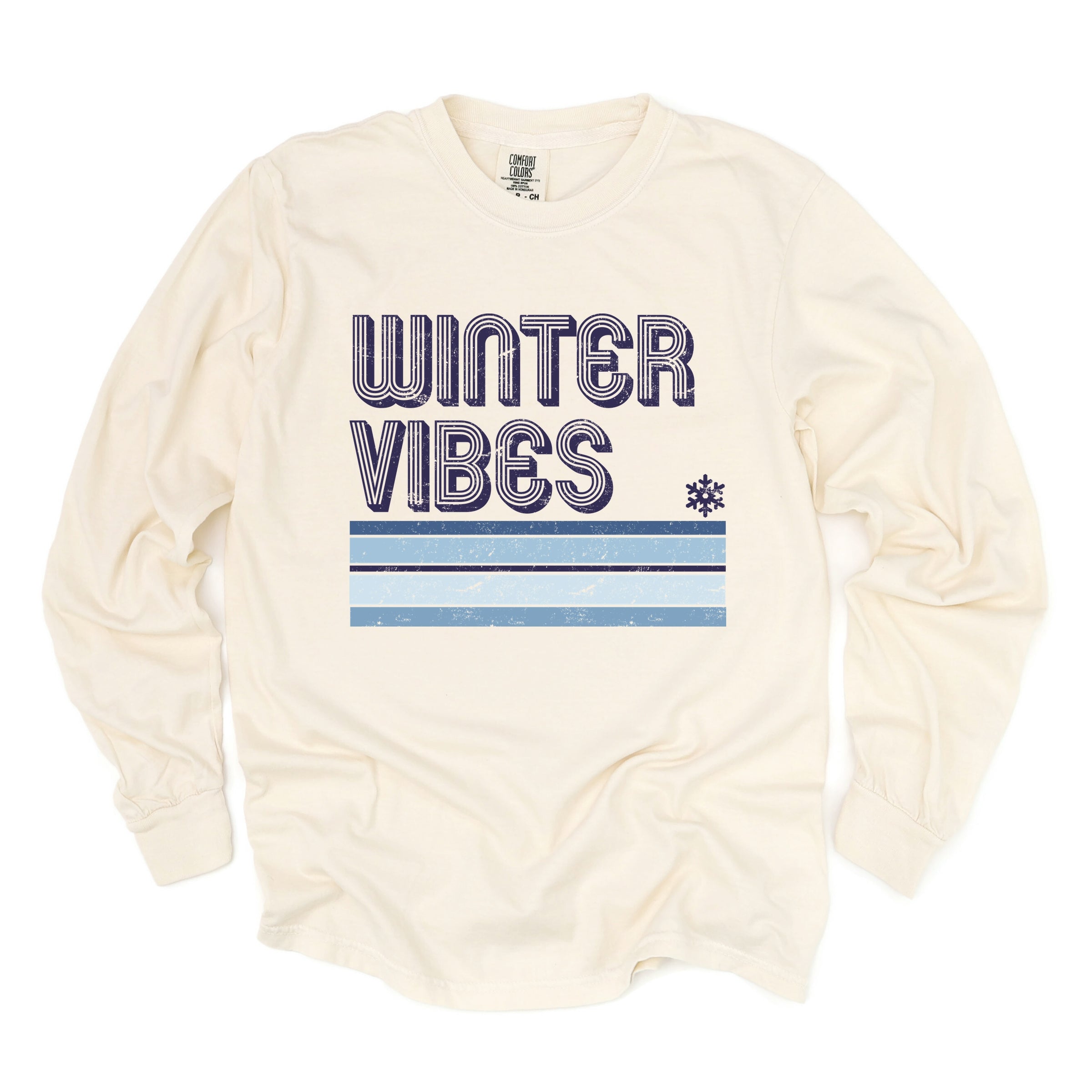 Winter Vibes Stripes - Women's Garment Dyed Long Sleeve Graphic T-Shirt