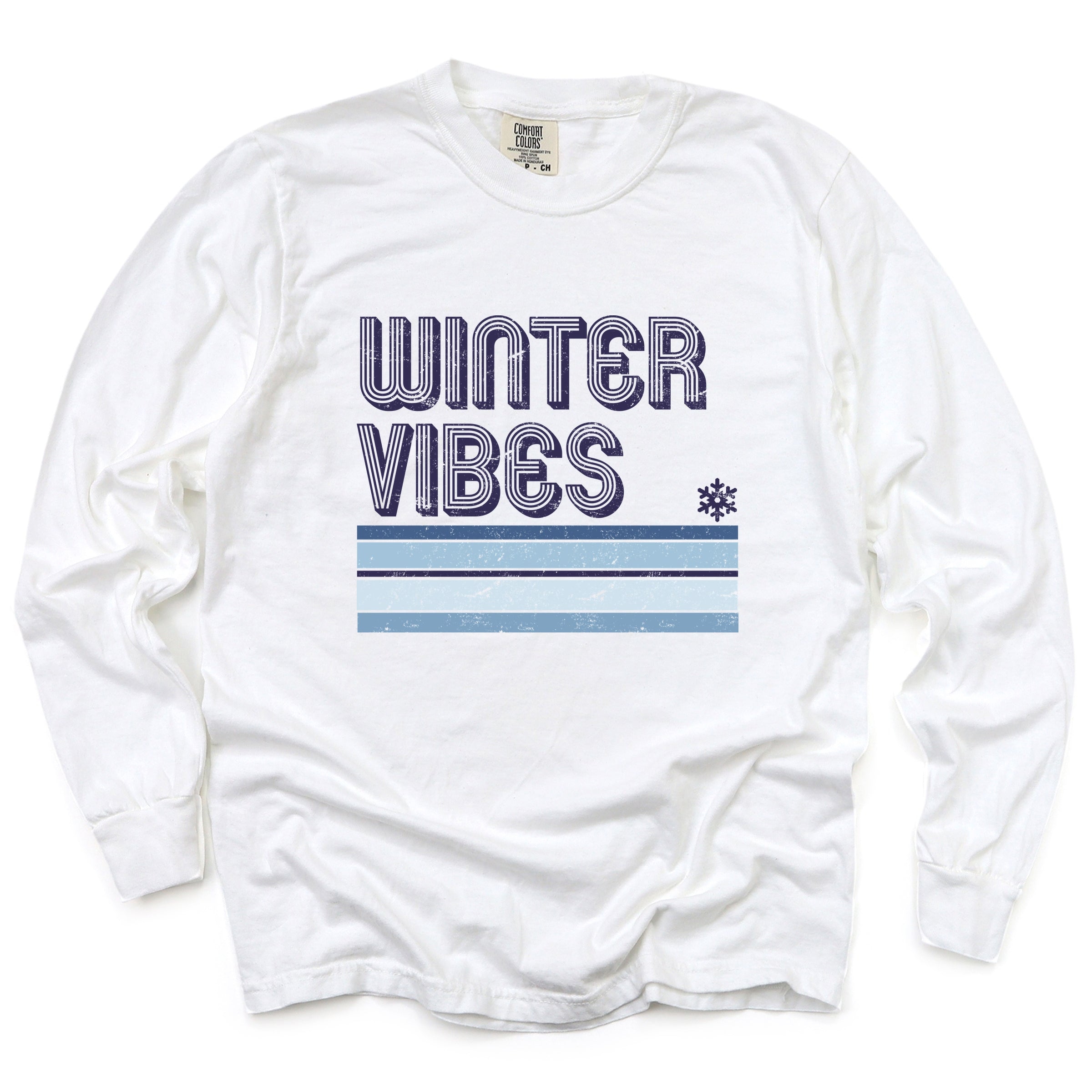 Winter Vibes Stripes - Women's Garment Dyed Long Sleeve Graphic T-Shirt