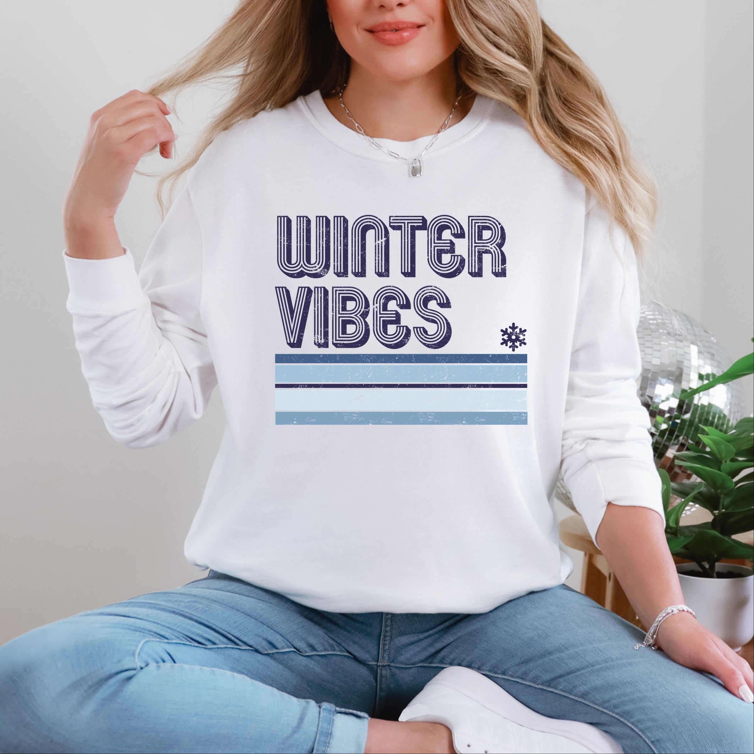 Winter Vibes Stripes - Women's Garment Dyed Long Sleeve Graphic T-Shirt