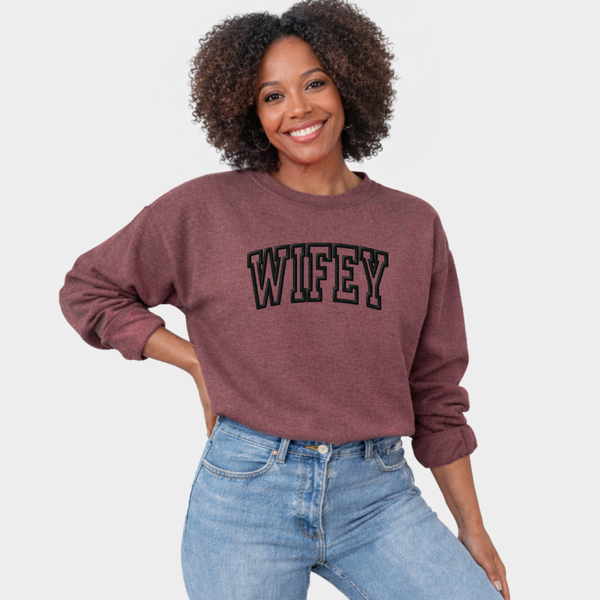 Embroidered Wifey Arched Varsity - Women's Graphic Sweatshirt