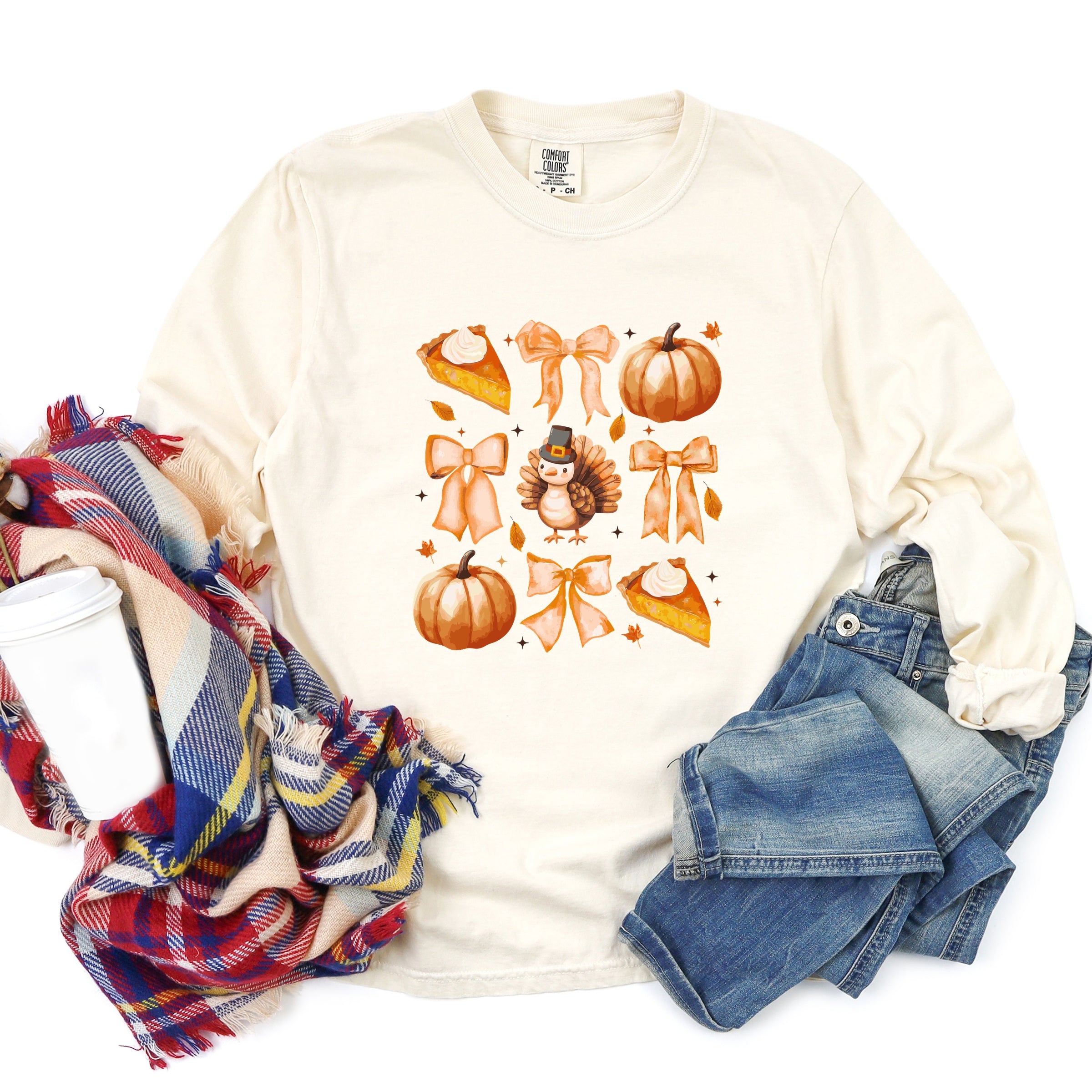 Coquette Turkey Pie - Women's Garment Dyed Long Sleeve Graphic T-Shirt