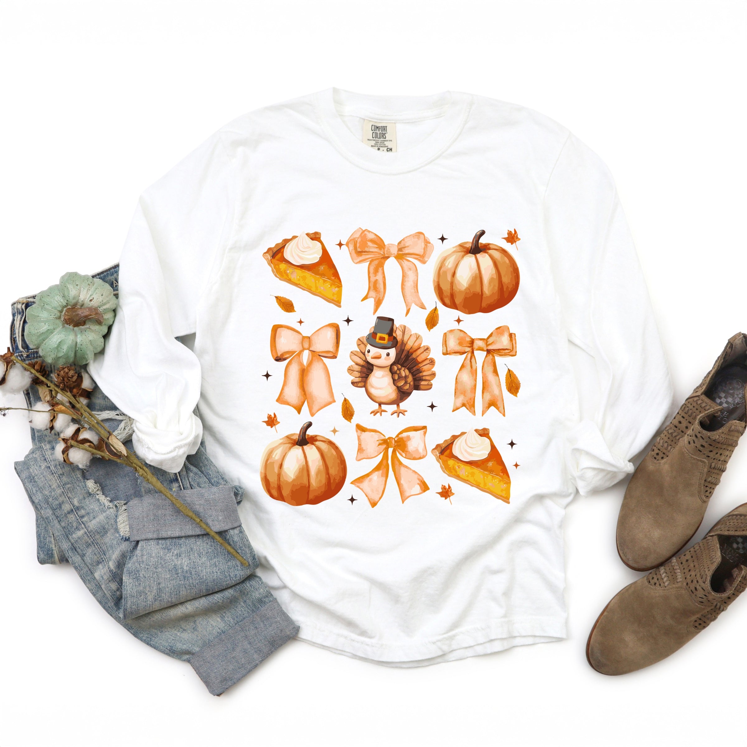 Coquette Turkey Pie - Women's Garment Dyed Long Sleeve Graphic T-Shirt
