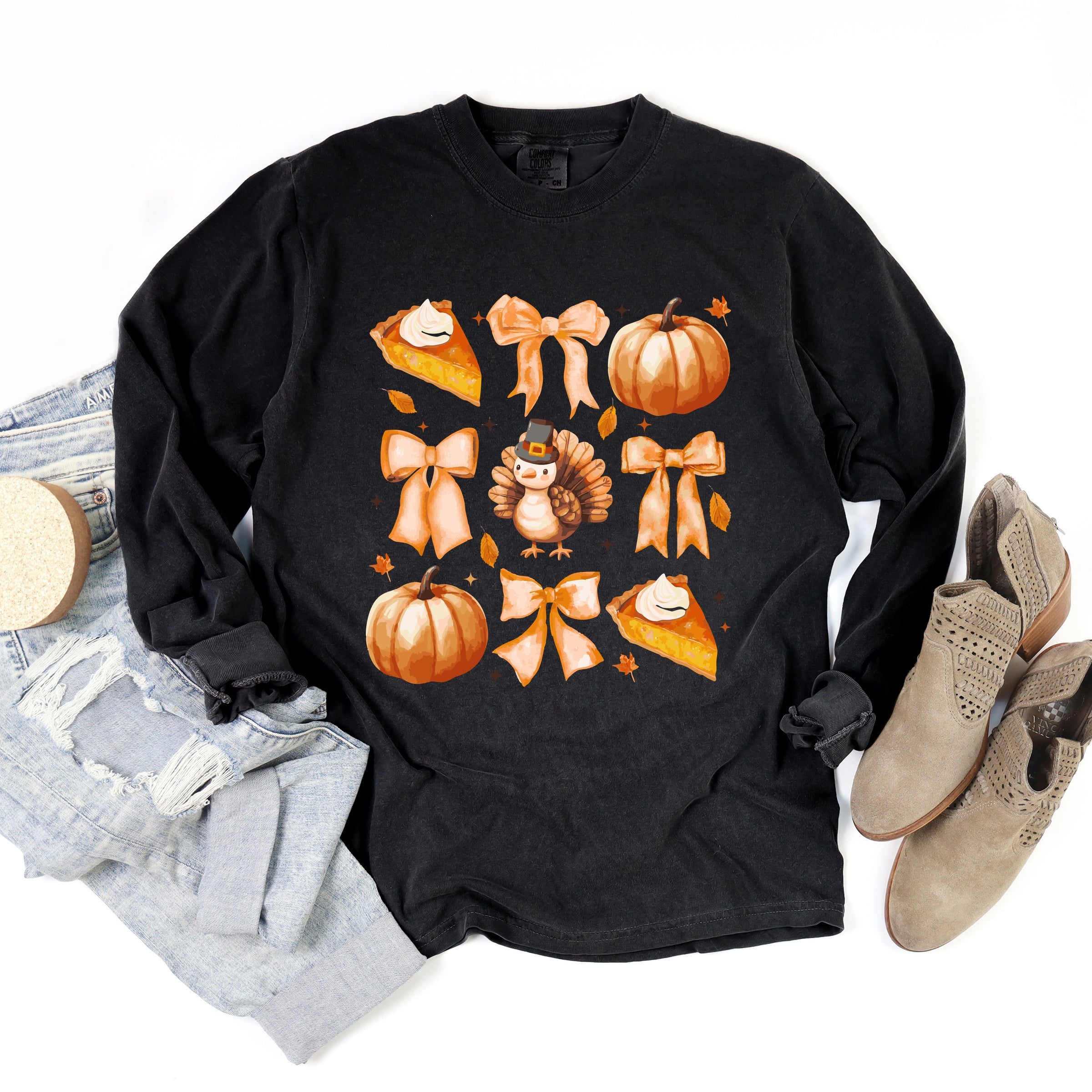 Coquette Turkey Pie - Women's Garment Dyed Long Sleeve Graphic T-Shirt