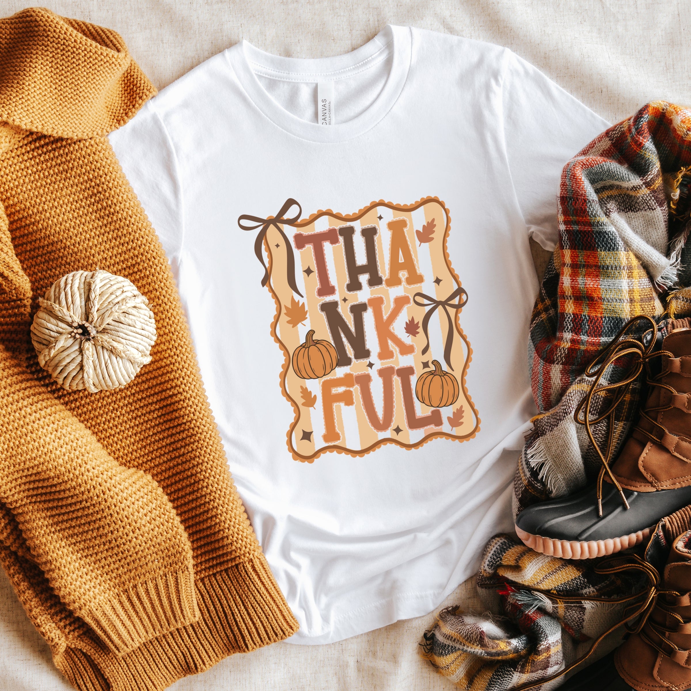 Coquette Thankful Stripes - Women's Short Sleeve Graphic T-Shirt