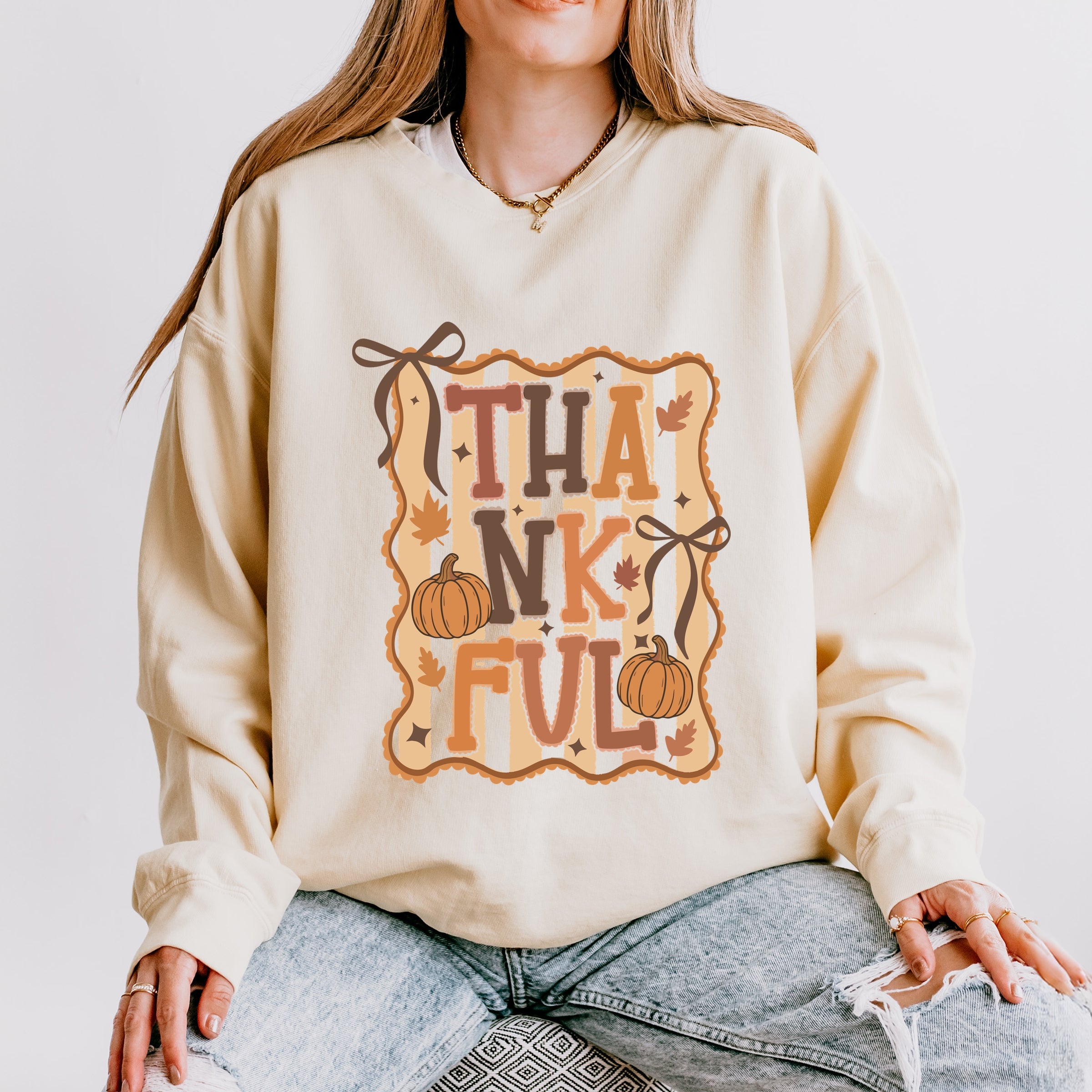 Coquette Thankful Stripes - Women's Lightweight Garment Dyed Sweatshirt