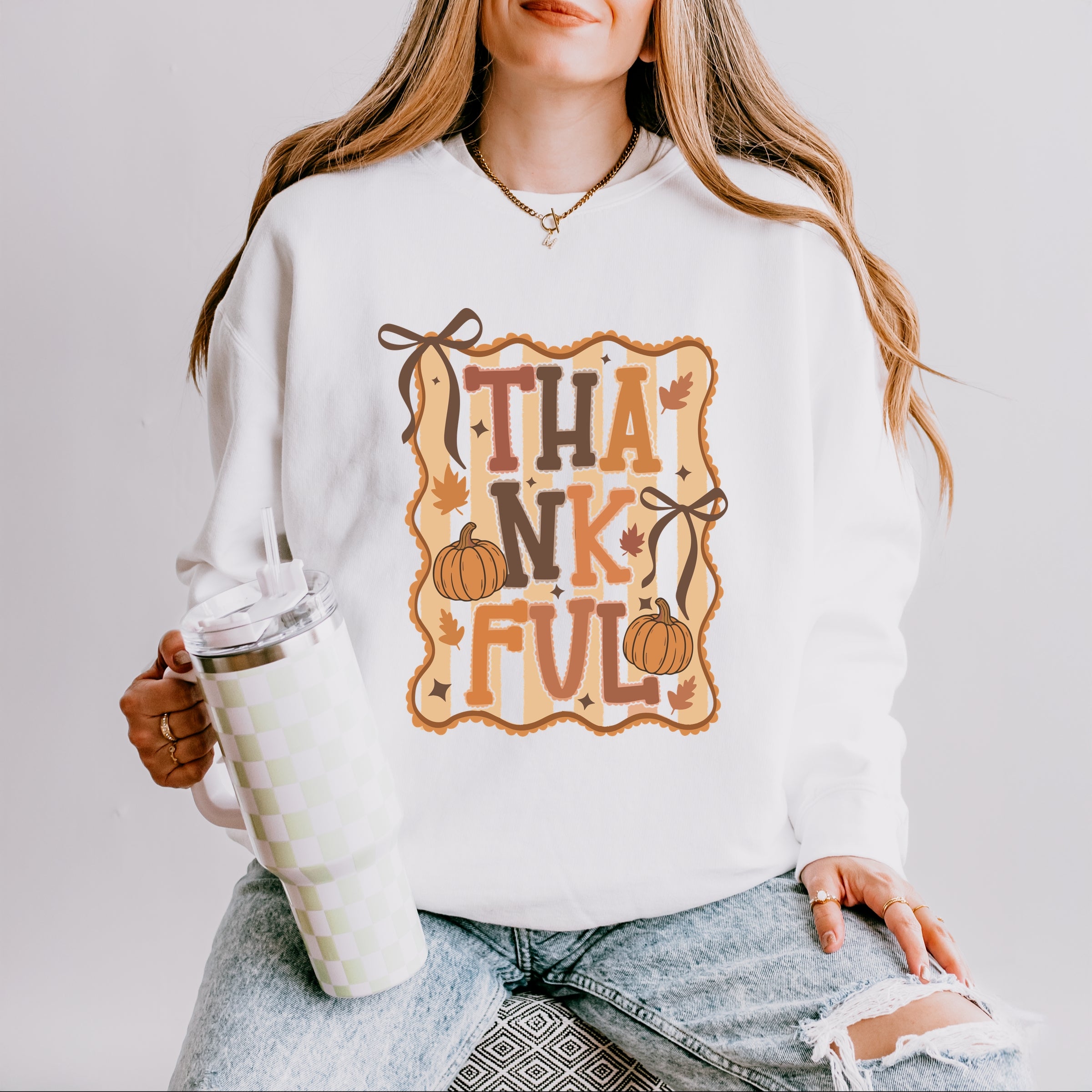 Coquette Thankful Stripes - Women's Lightweight Garment Dyed Sweatshirt