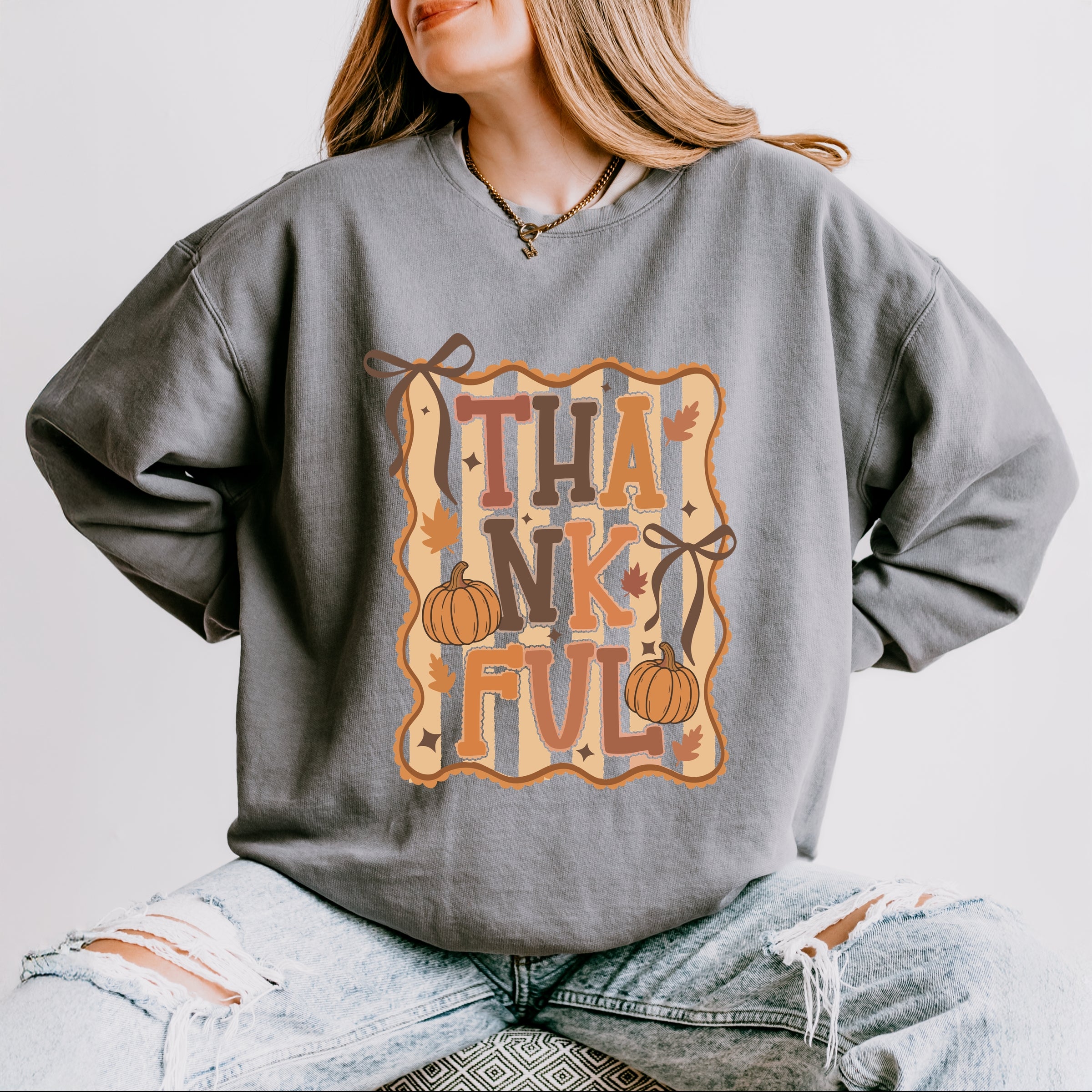 Coquette Thankful Stripes - Women's Lightweight Garment Dyed Sweatshirt