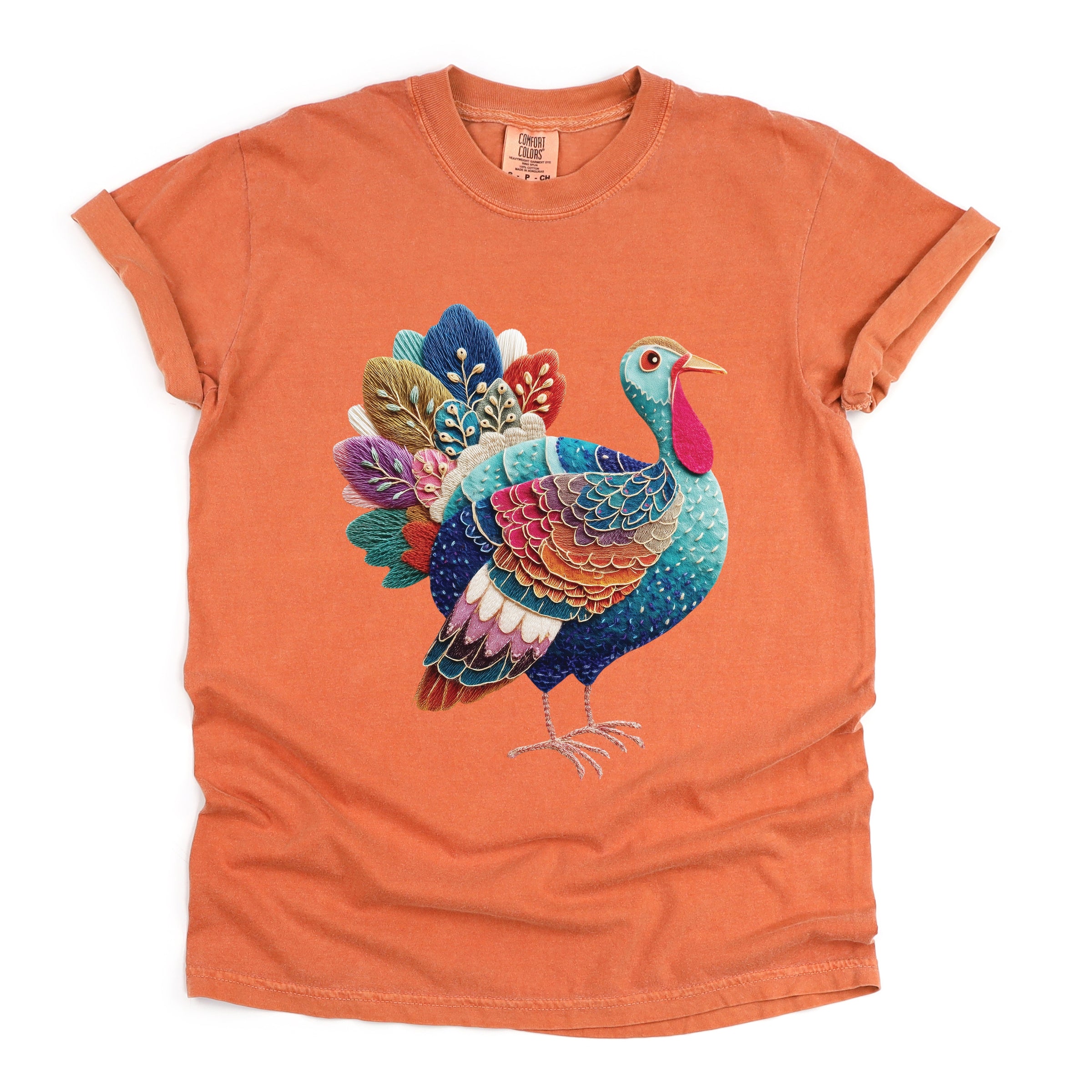 Turkey Patchwork Print - Women's Garment Dyed Graphic T-Shirt