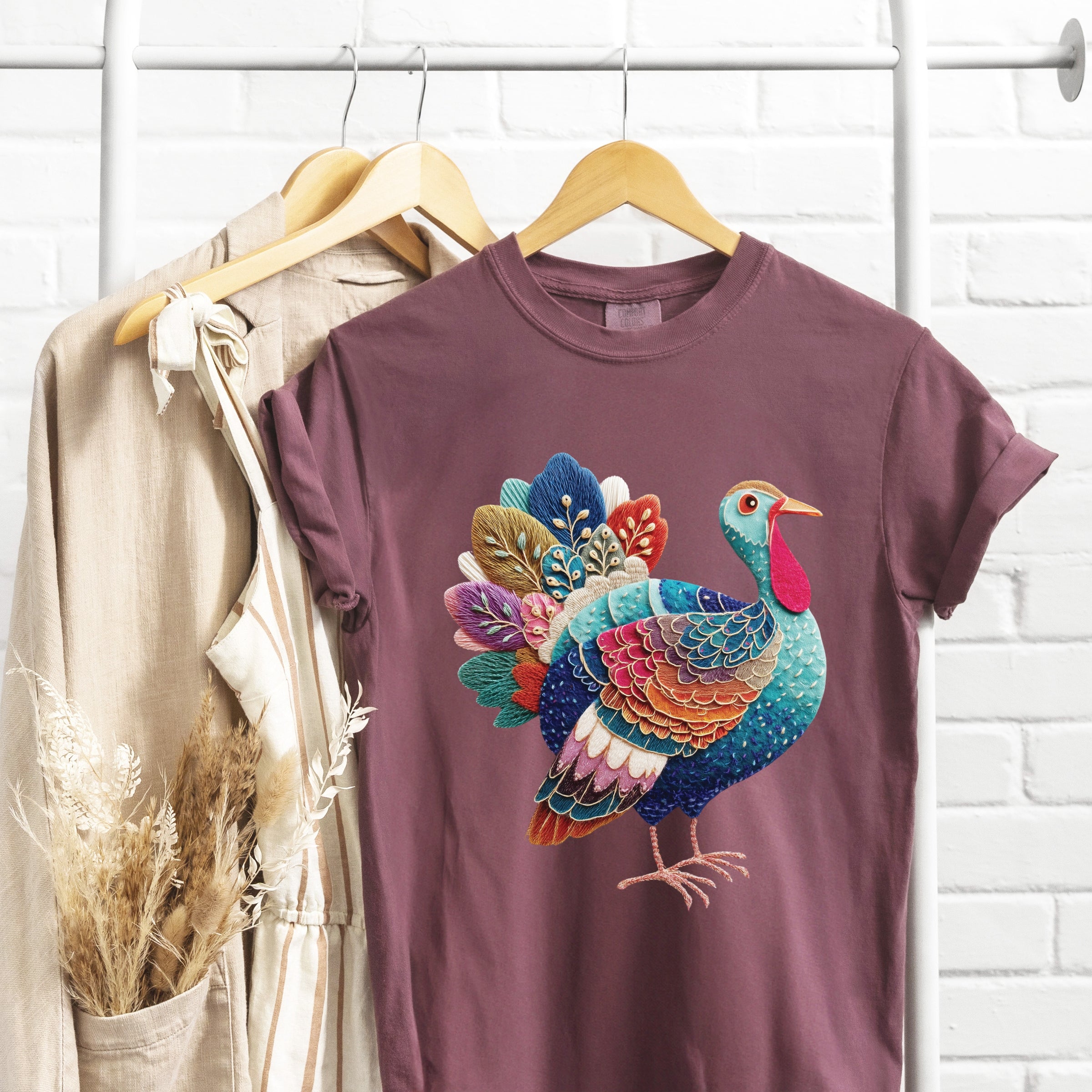 Turkey Patchwork Print - Women's Garment Dyed Graphic T-Shirt