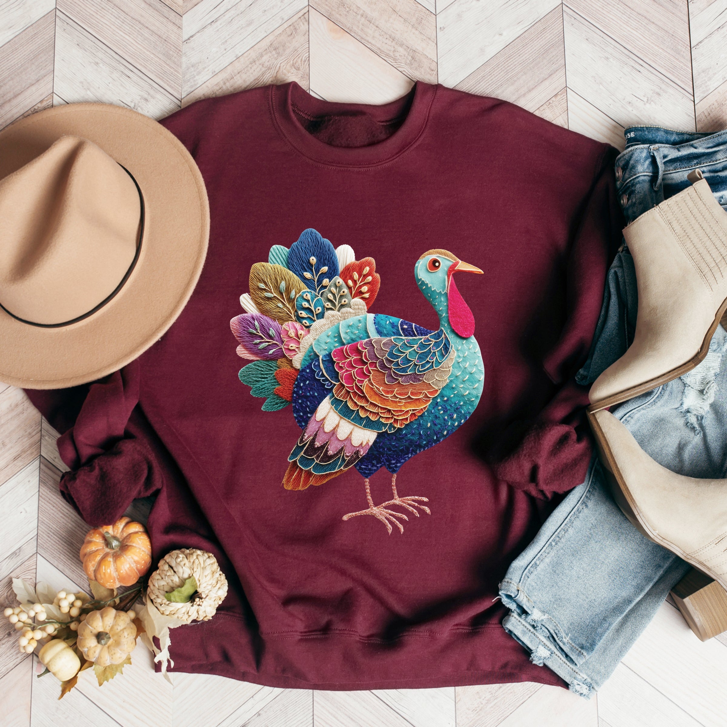 Turkey Patchwork Print - Women's Graphic Sweatshirt