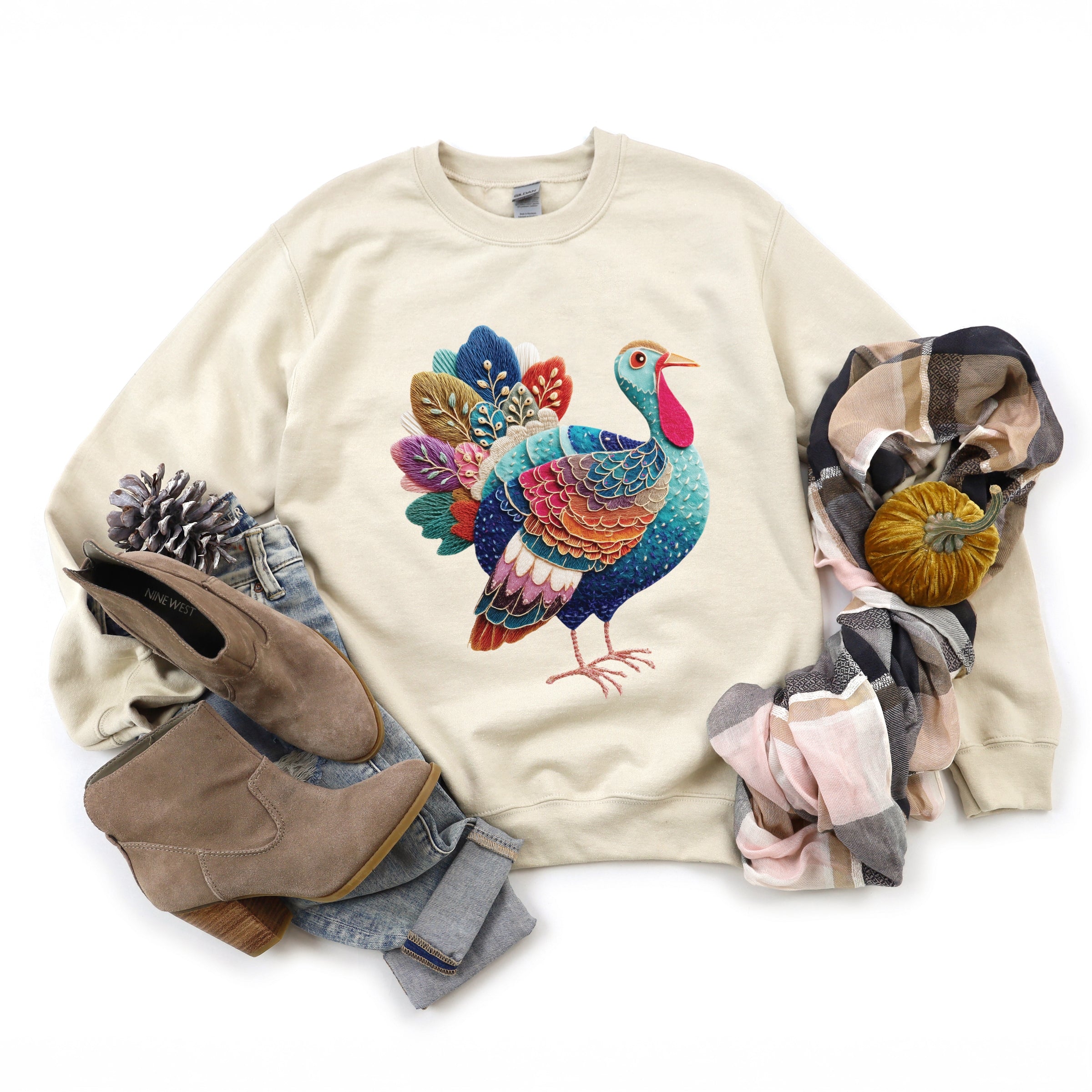 Turkey Patchwork Print - Women's Graphic Sweatshirt
