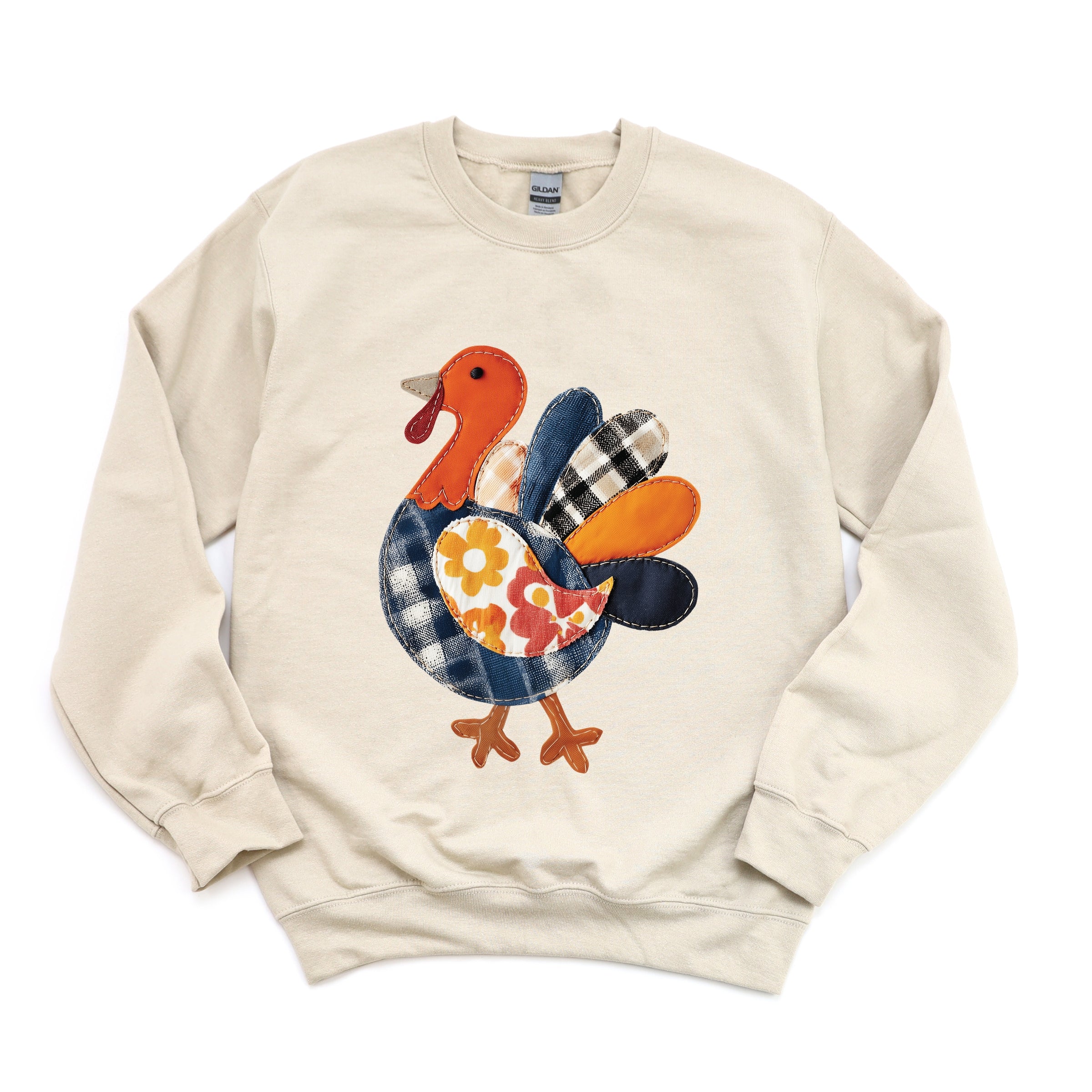 Plaid Turkey Patchwork Print - Women's Graphic Sweatshirt