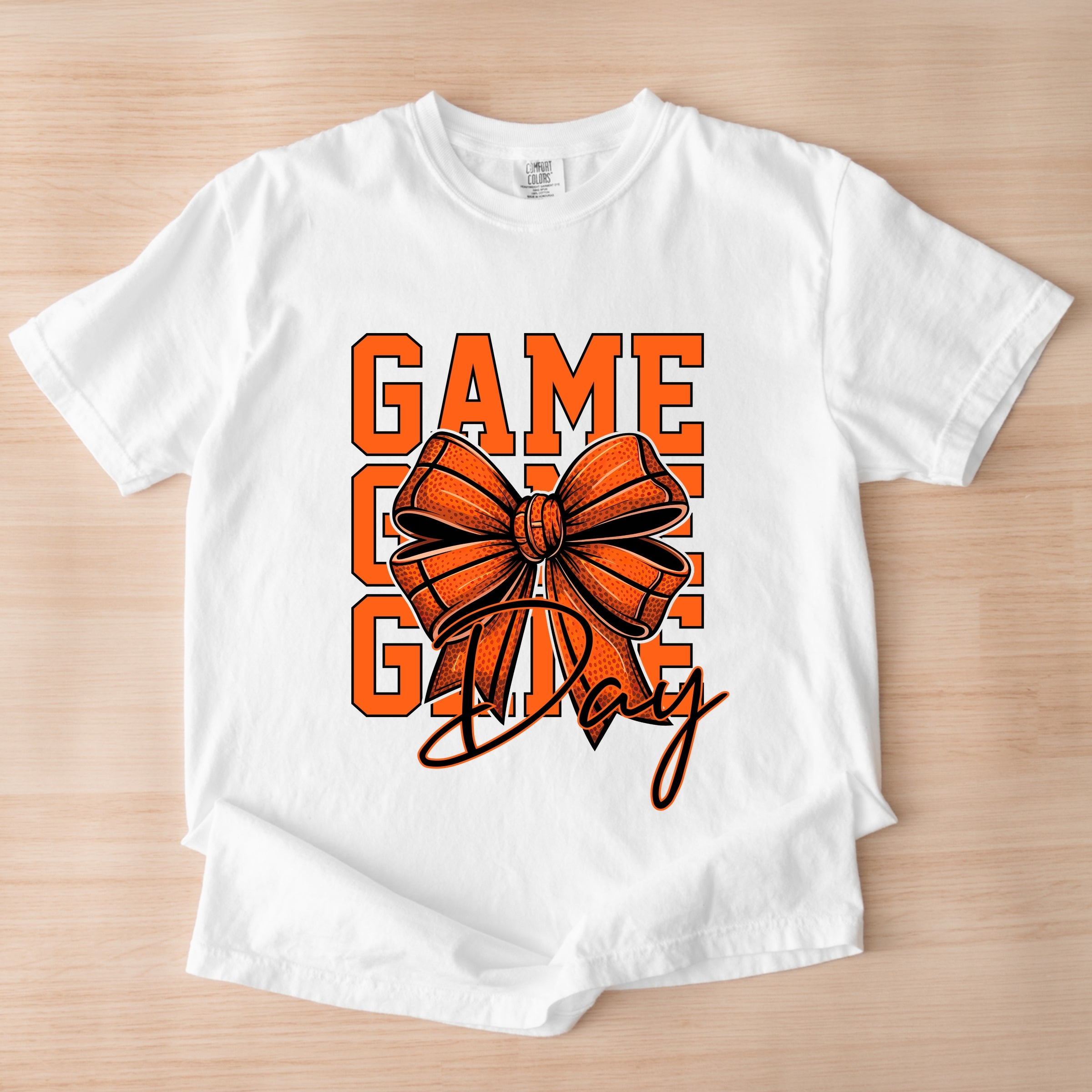 Coquette Basketball Bow Game Day Stacked - Women's Garment Dyed Graphic T-Shirt