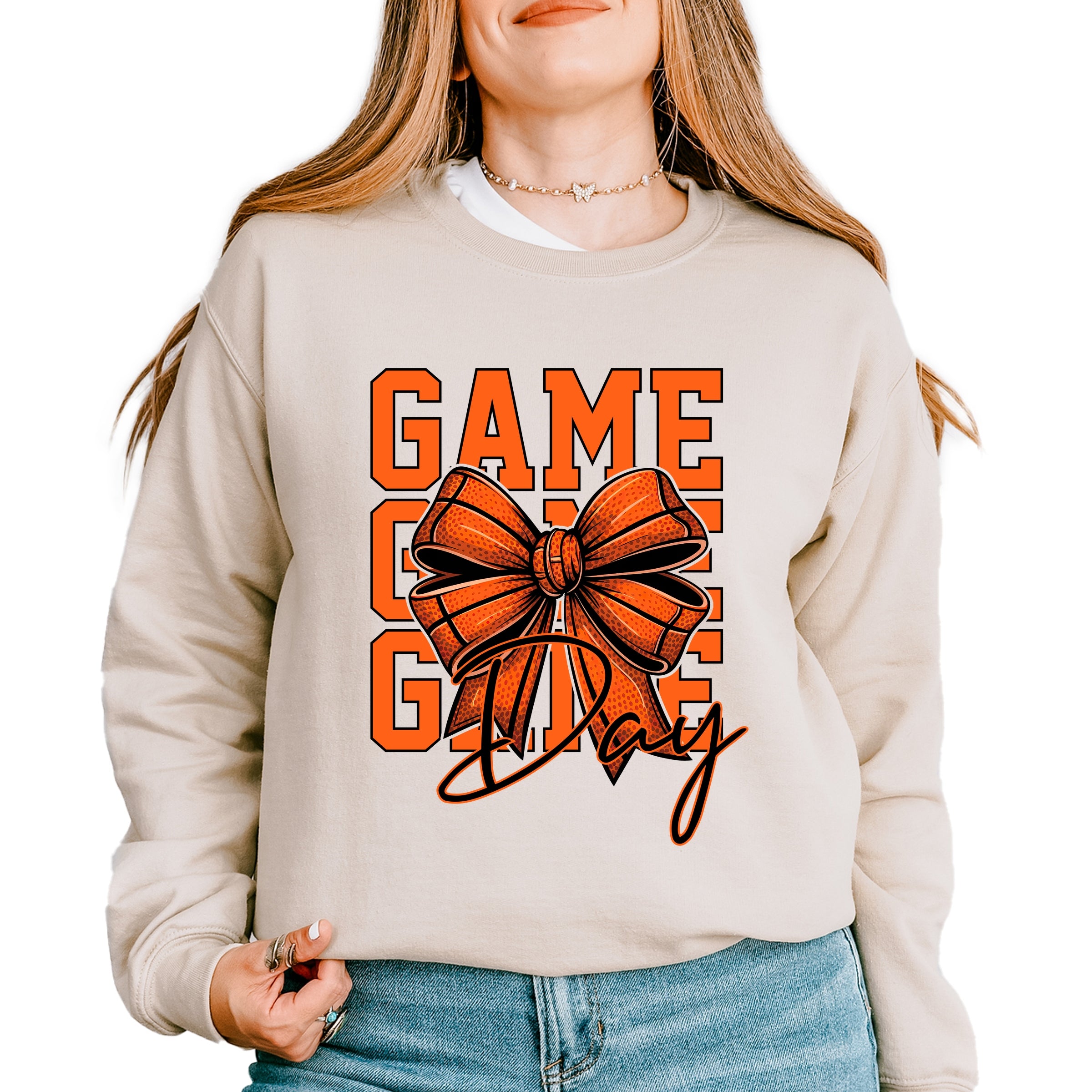 Coquette Basketball Bow Game Day Stacked - Women's Graphic Sweatshirt