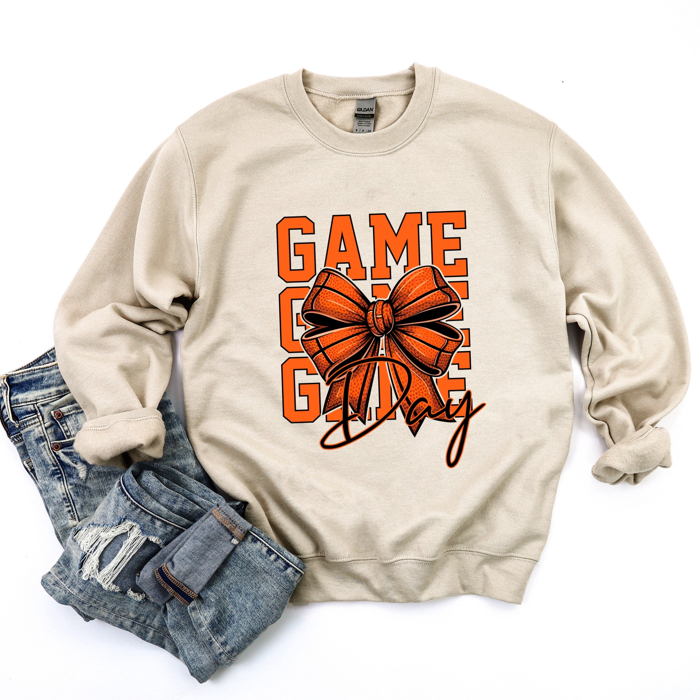 Coquette Basketball Bow Game Day Stacked - Women's Graphic Sweatshirt