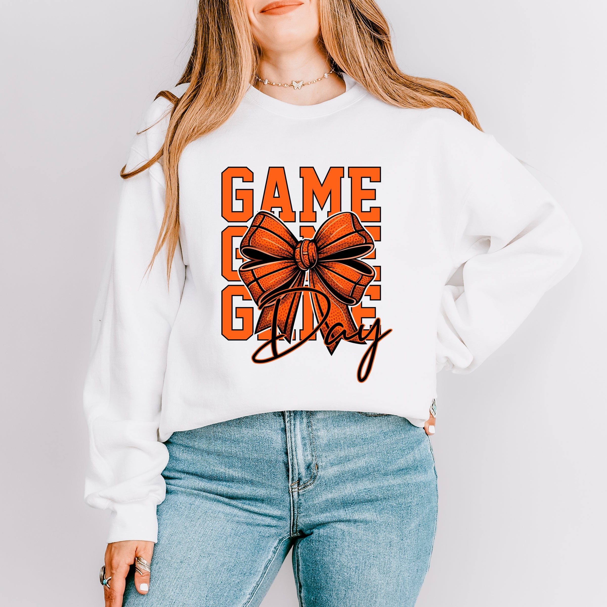 Coquette Basketball Bow Game Day Stacked - Women's Graphic Sweatshirt