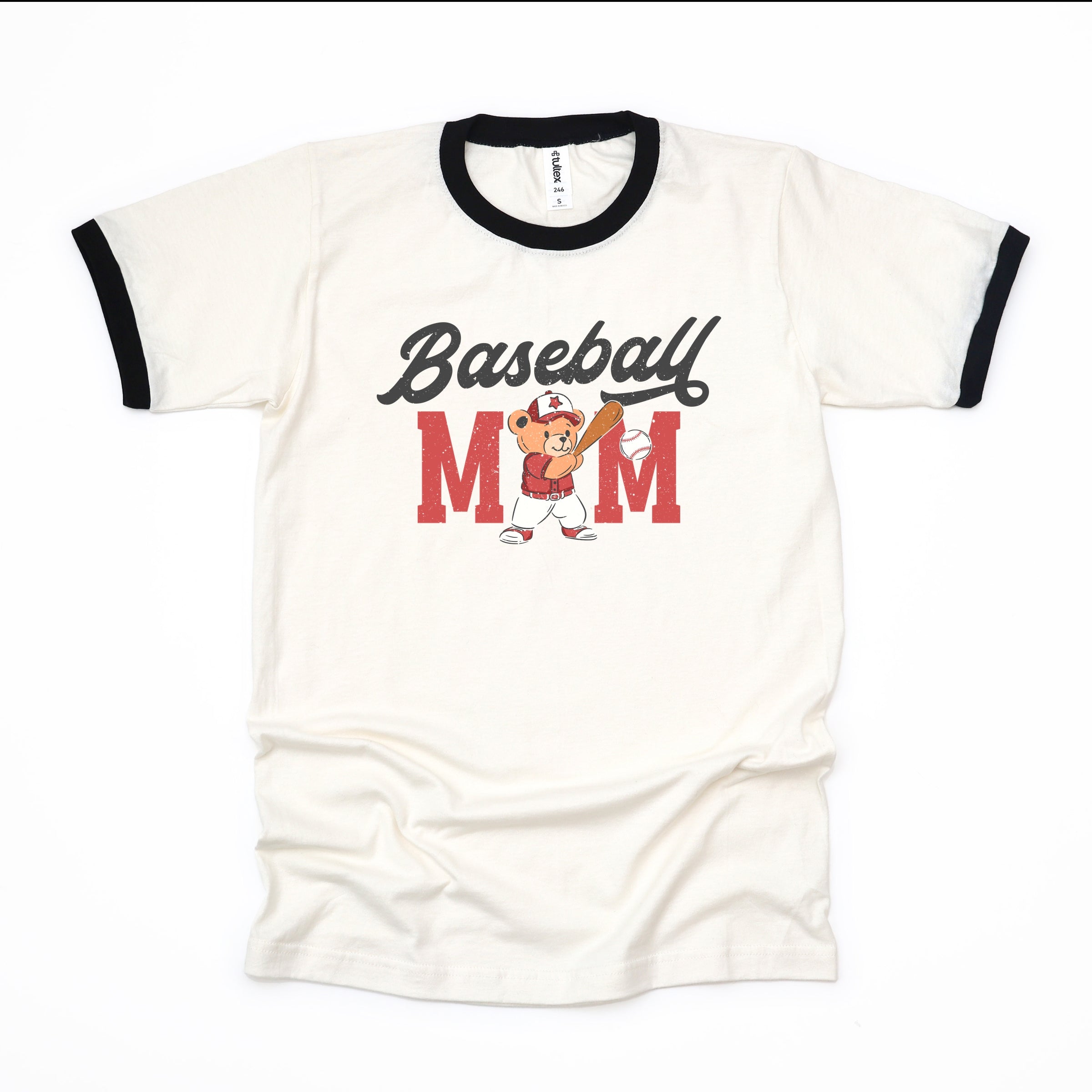 Baseball Mom Teddy Bear - Women's Ringer Graphic T-Shirt