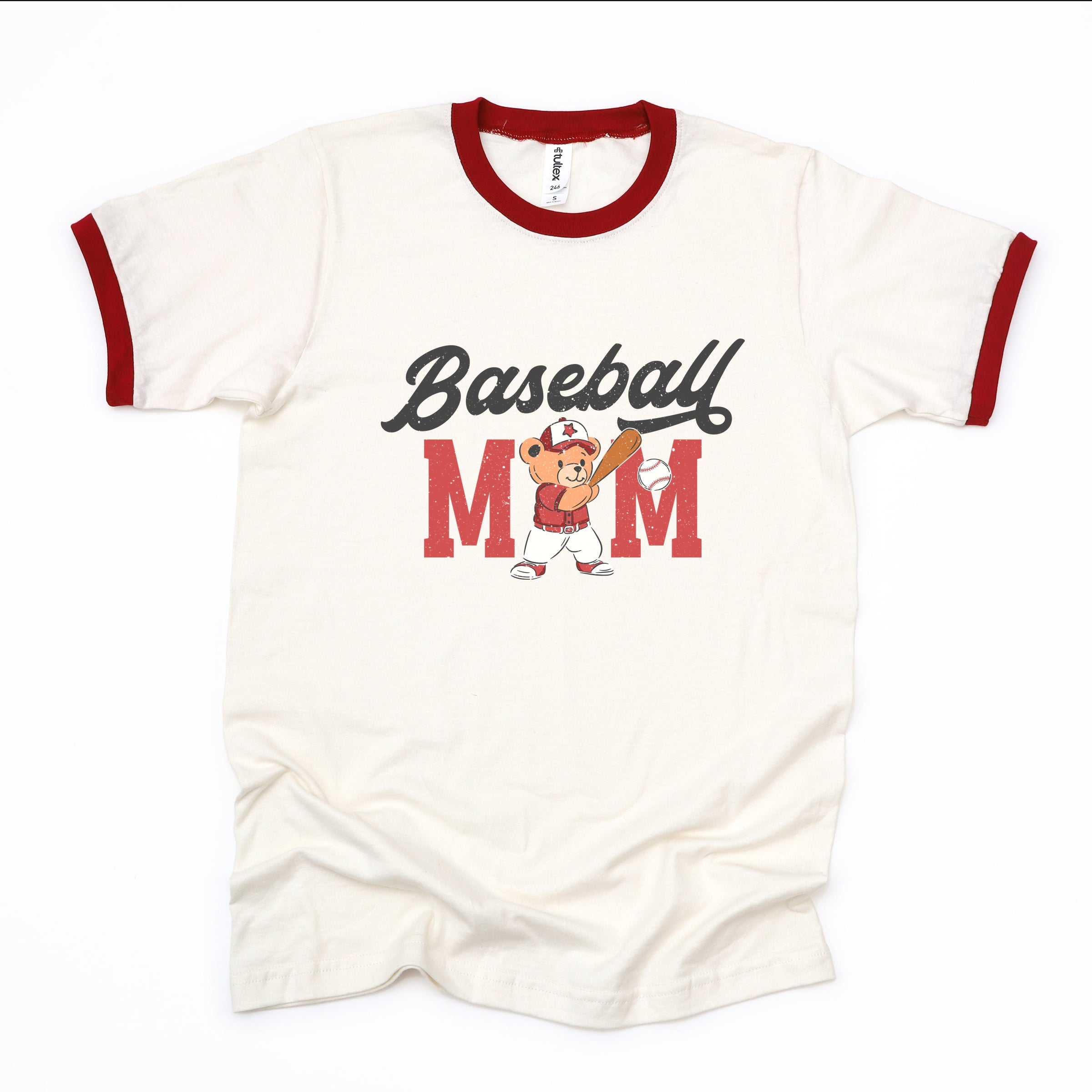 Baseball Mom Teddy Bear - Women's Ringer Graphic T-Shirt